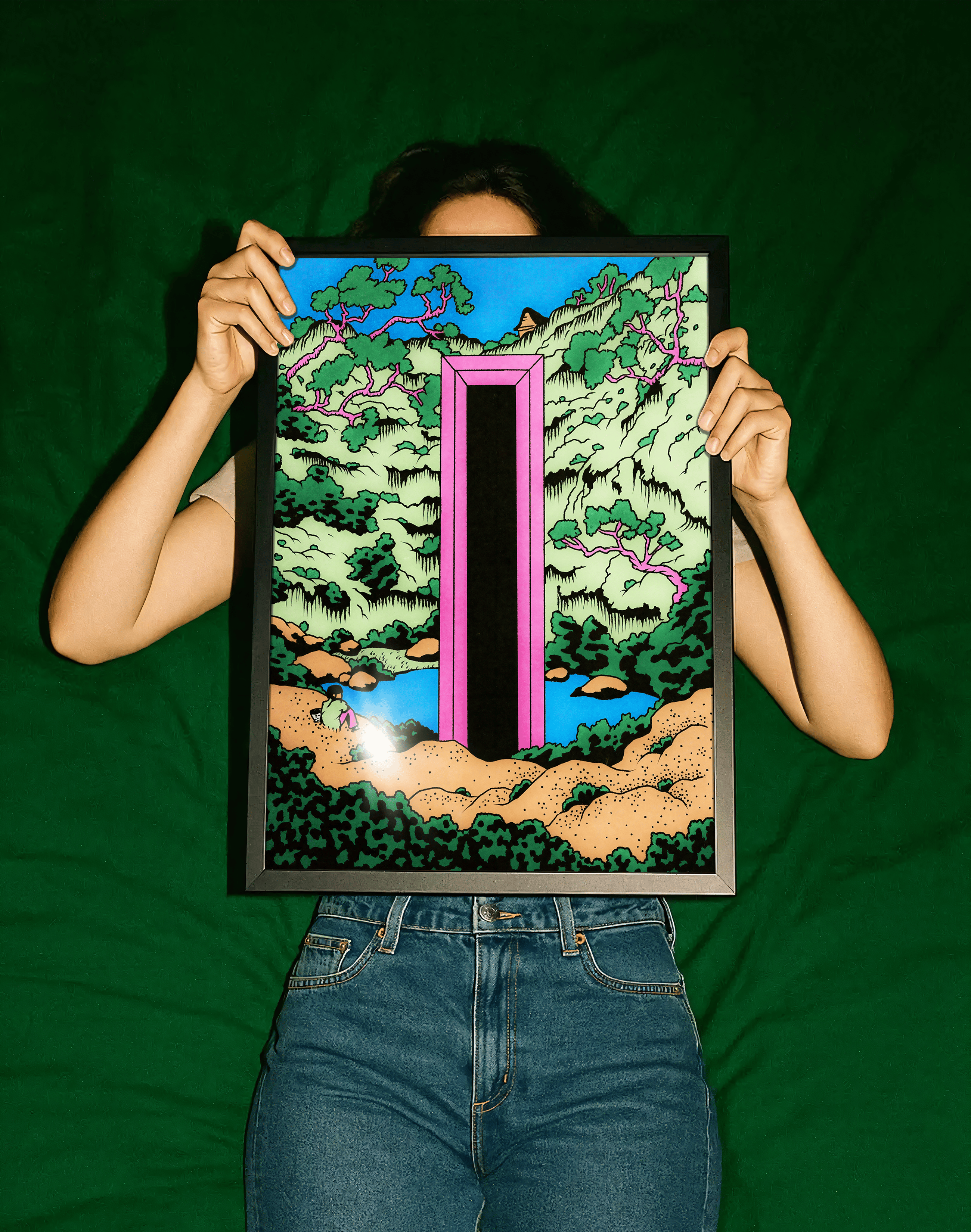 Pink Portal Modern Duvar Tablosu – Sürreal Doğa ve Geçit Poster