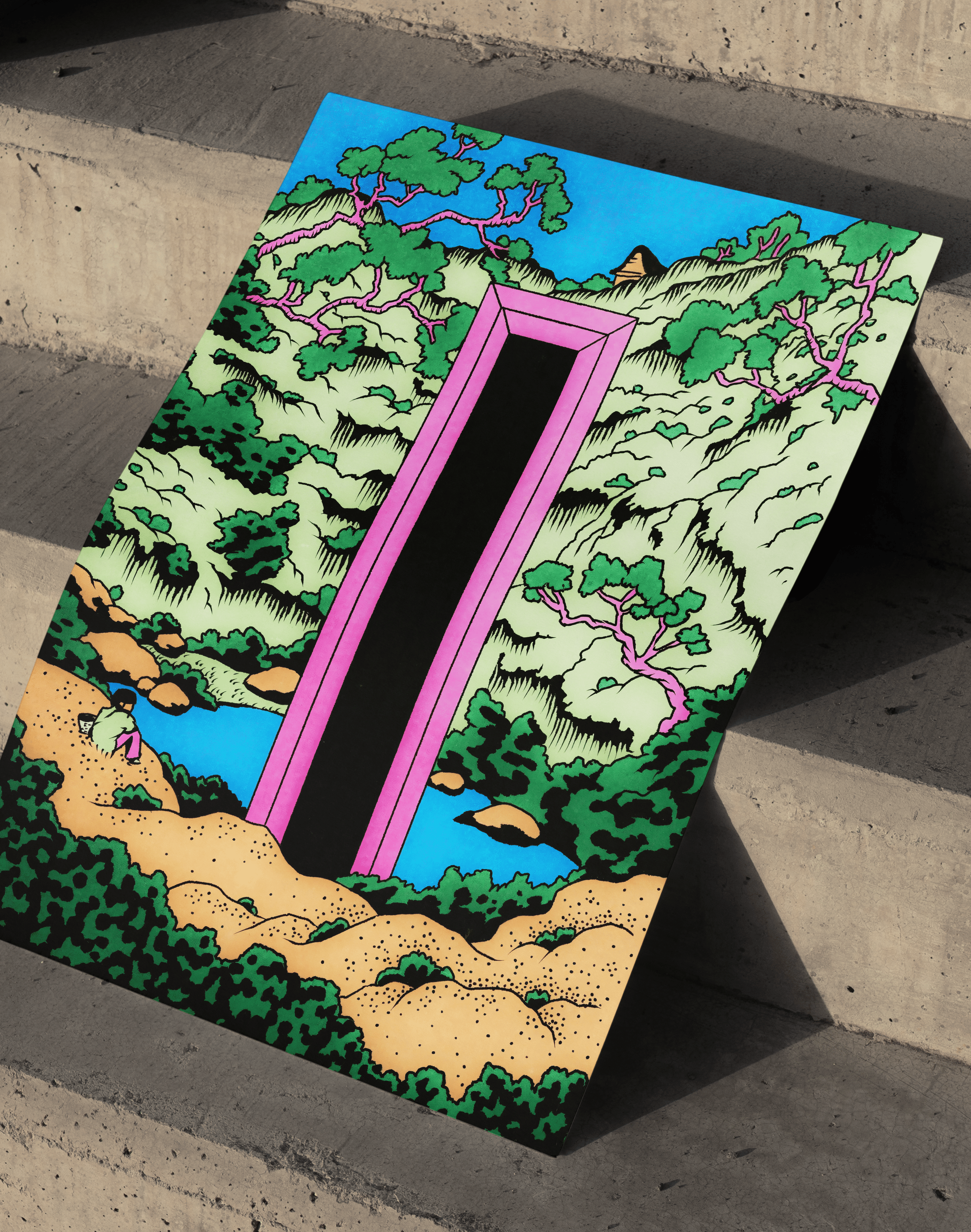 Pink Portal Modern Duvar Tablosu – Sürreal Doğa ve Geçit Poster