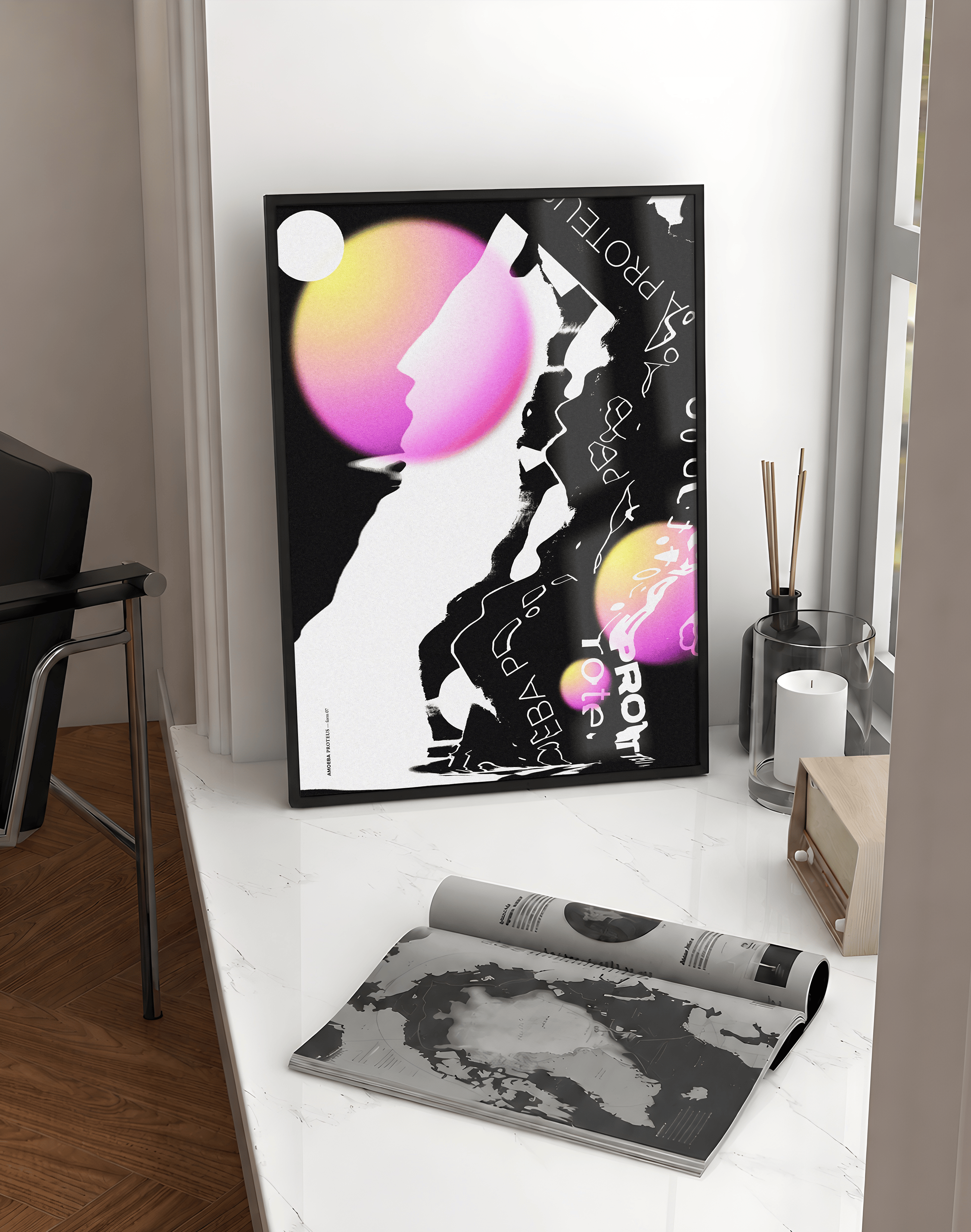 Pink Proteus Modern Duvar Tablosu – Siyah Pembe Deneysel Grafik Poster