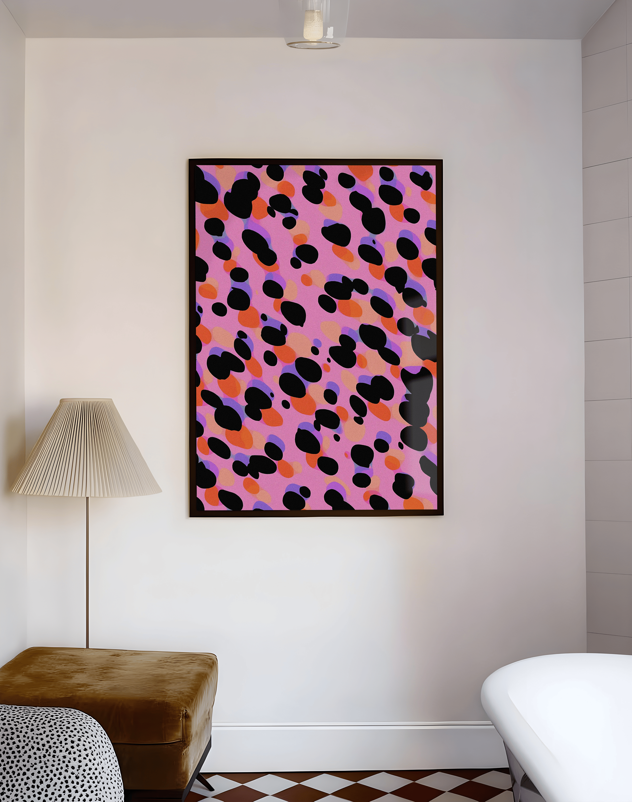 Pink Rhythm Modern Duvar Tablosu – Pembe Siyah Abstract Poster