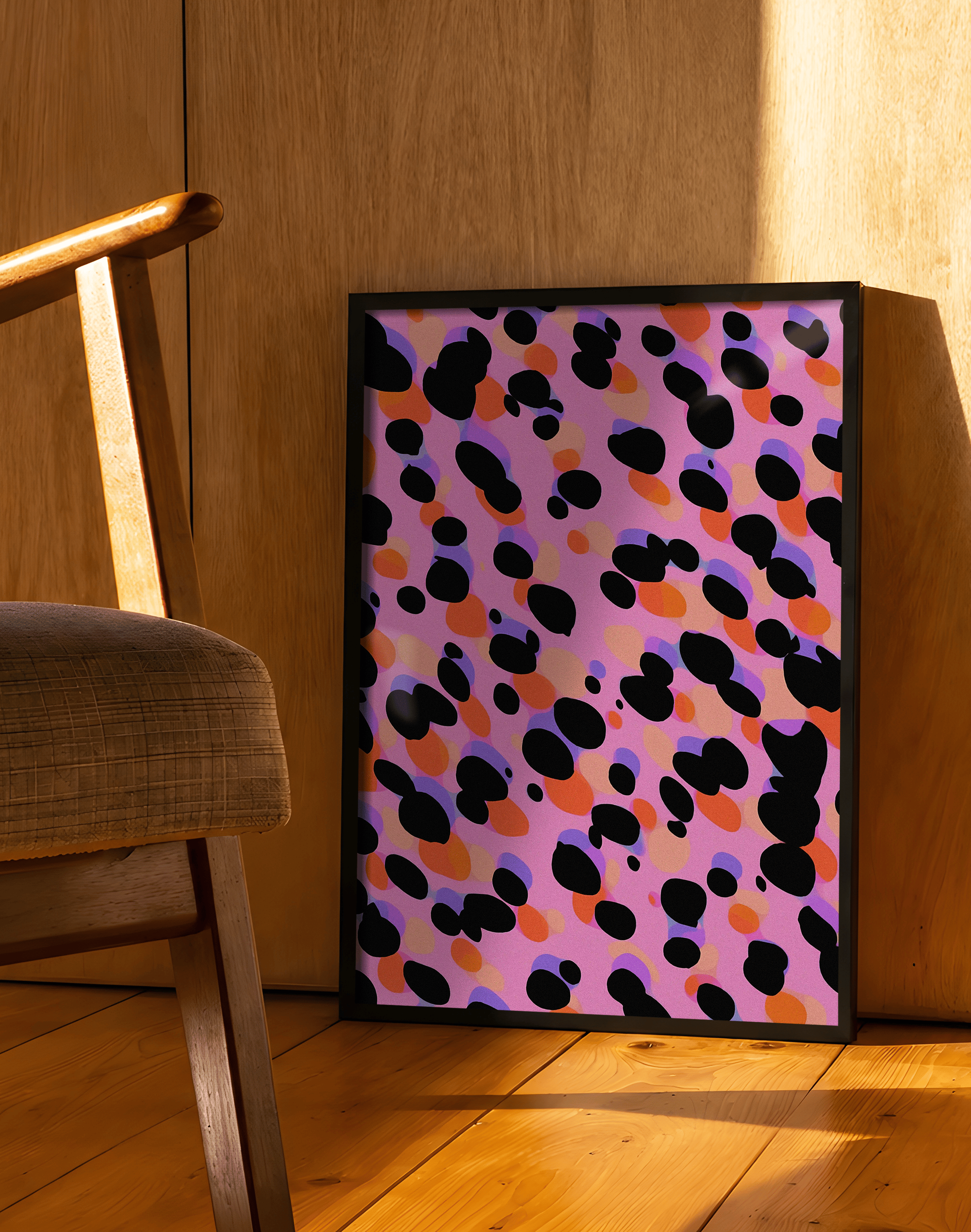 Pink Rhythm Modern Duvar Tablosu – Pembe Siyah Abstract Poster
