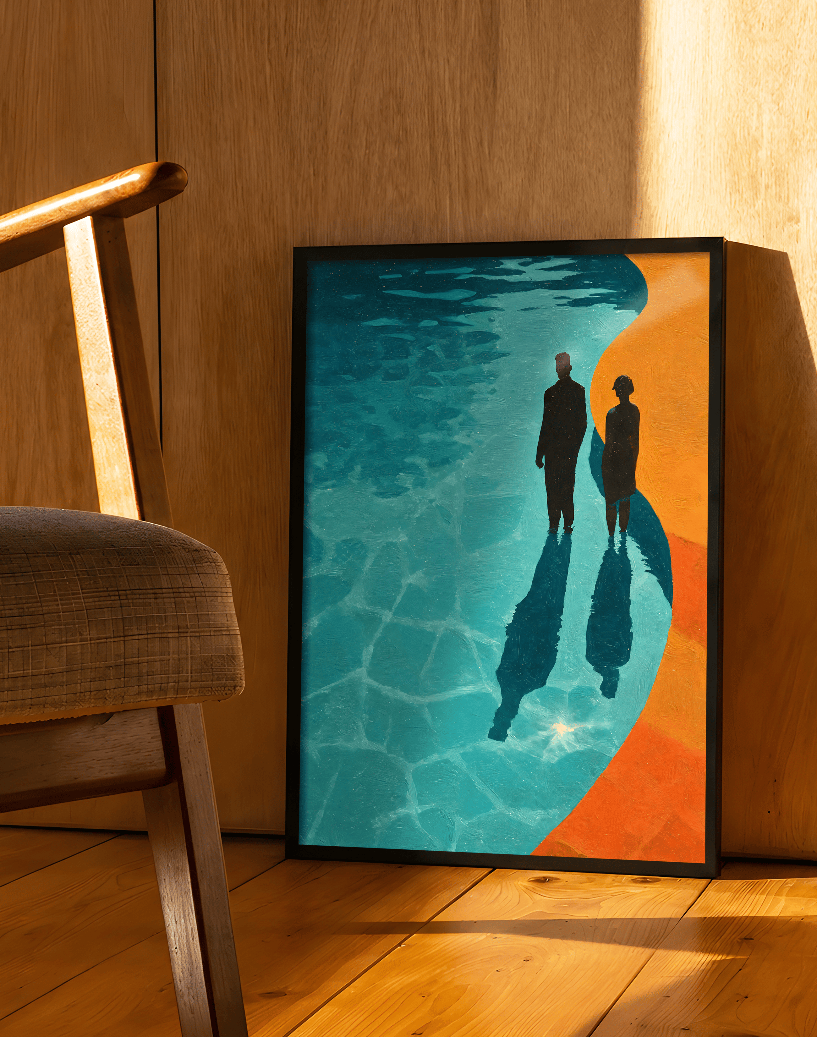 Pool Shadows Modern Duvar Tablosu – Turkuaz Turuncu Silüet Poster
