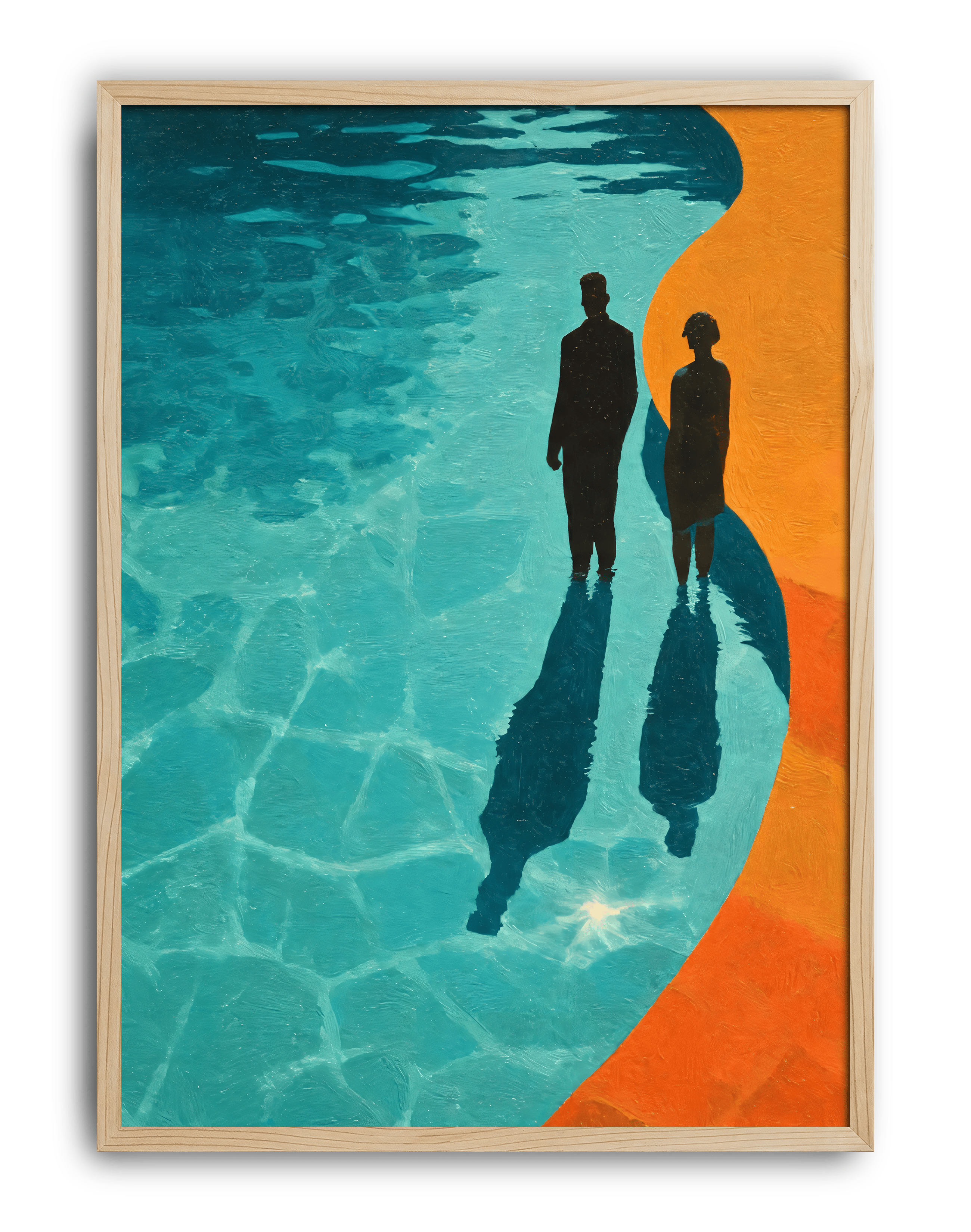 Pool Shadows Modern Duvar Tablosu – Turkuaz Turuncu Silüet Poster