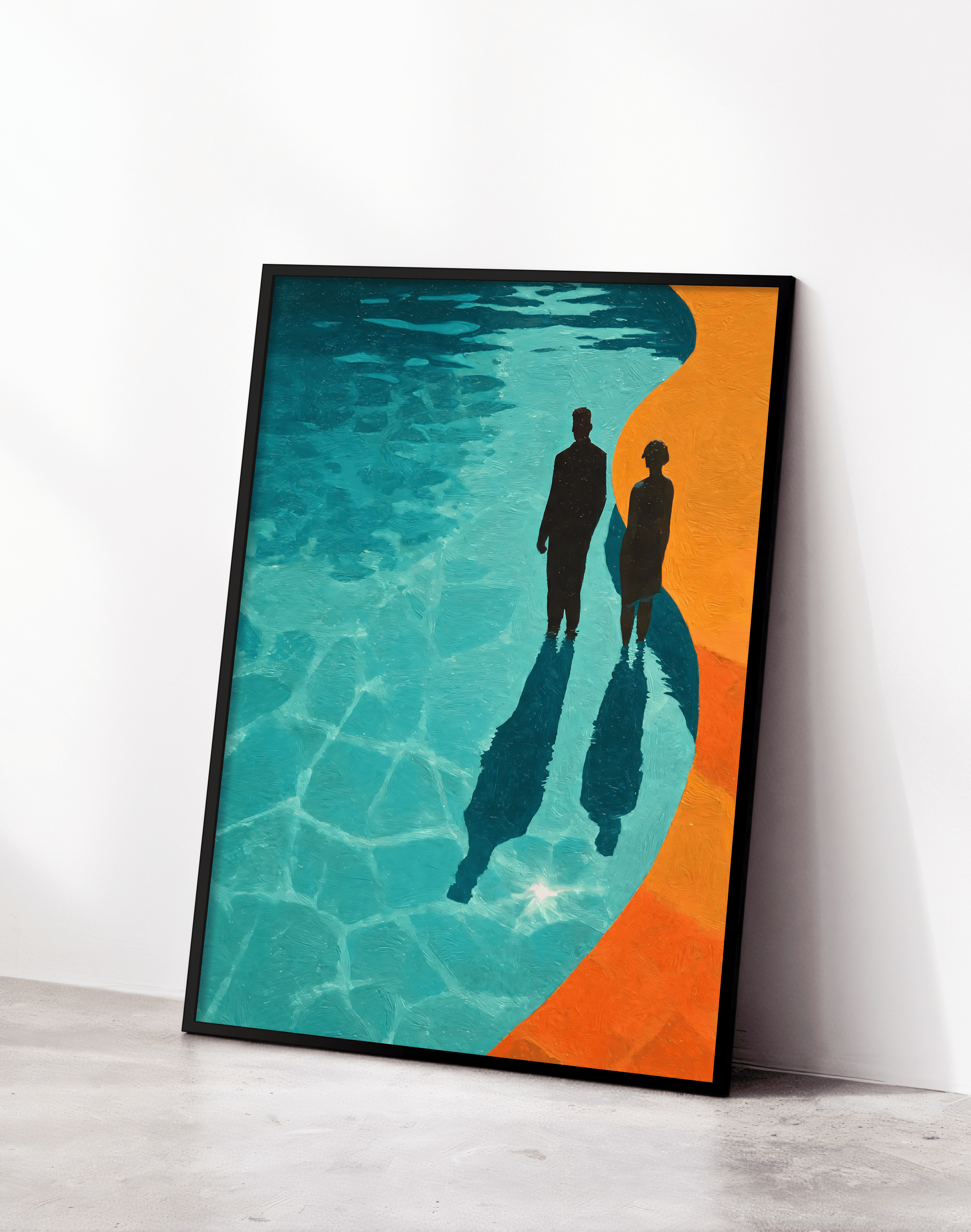 Pool Shadows Modern Duvar Tablosu – Turkuaz Turuncu Silüet Poster