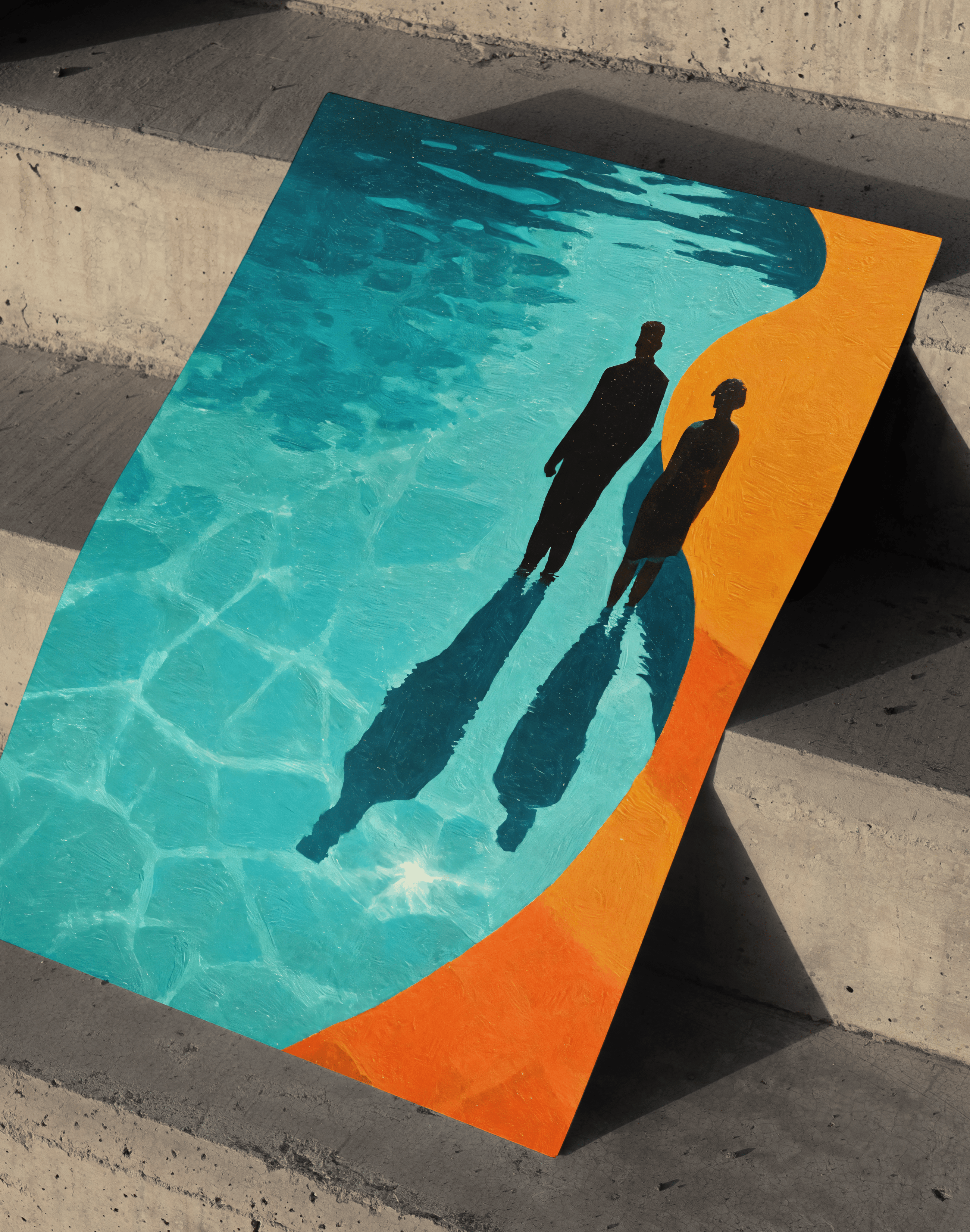 Pool Shadows Modern Duvar Tablosu – Turkuaz Turuncu Silüet Poster