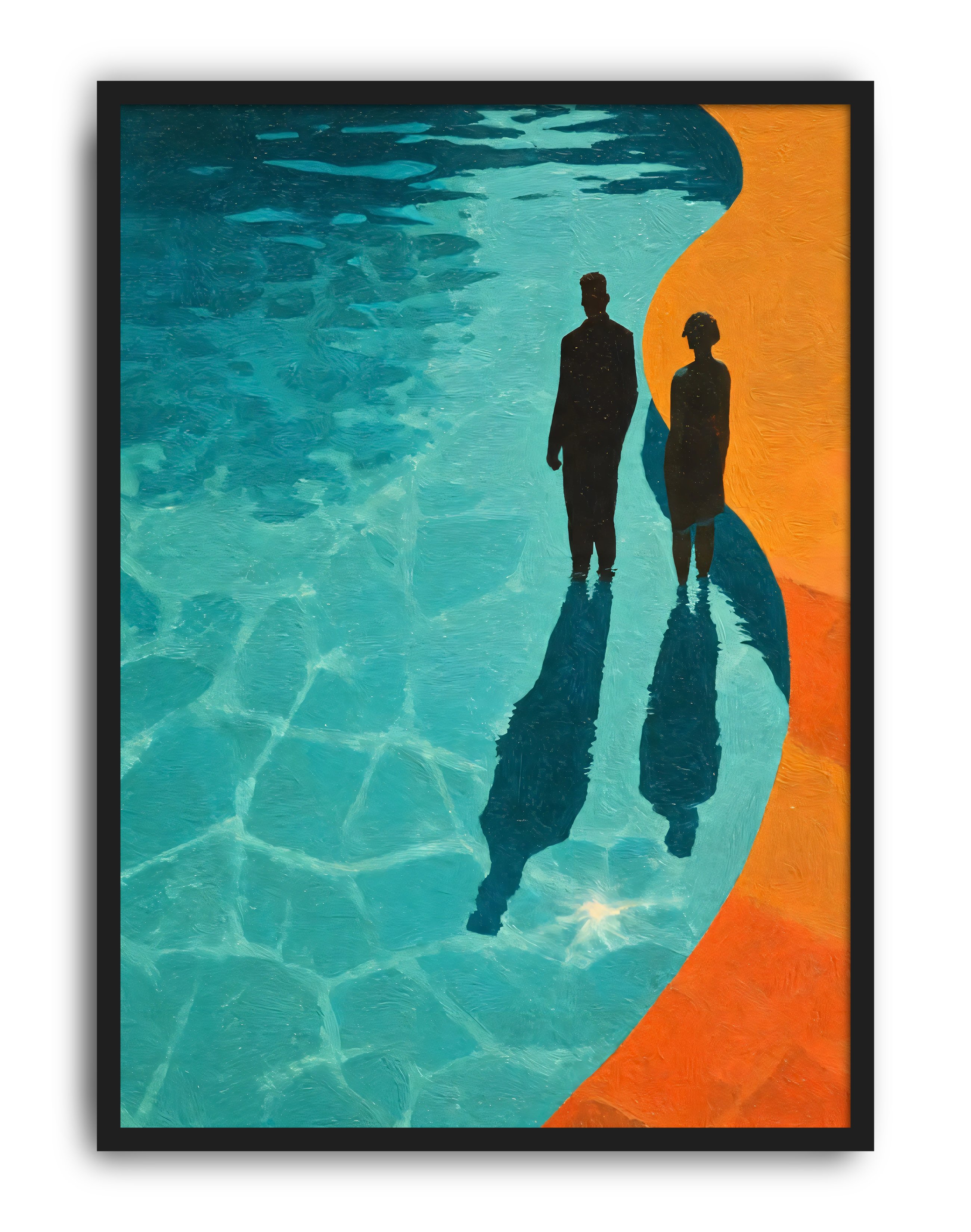 Pool Shadows Modern Duvar Tablosu – Turkuaz Turuncu Silüet Poster