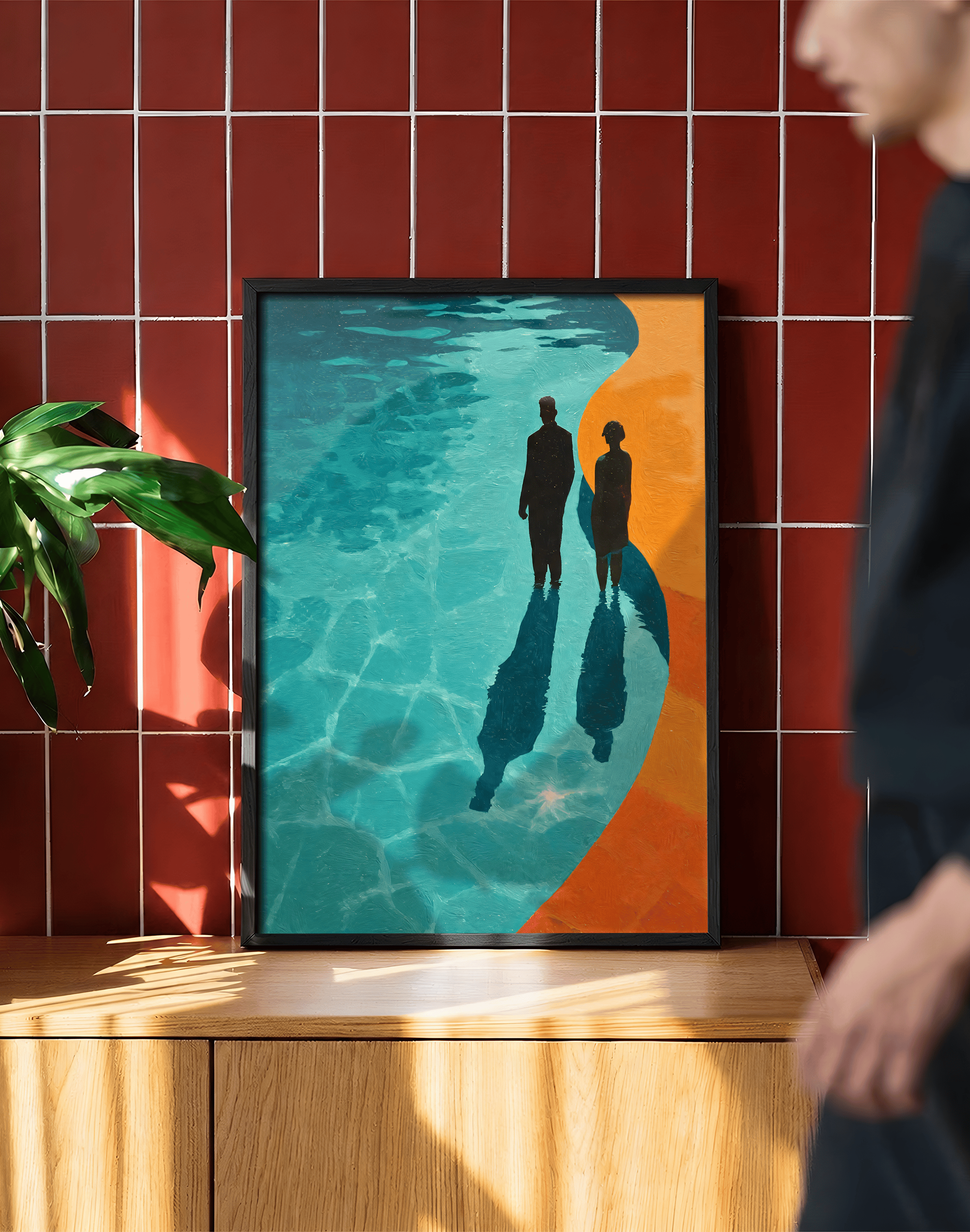 Pool Shadows Modern Duvar Tablosu – Turkuaz Turuncu Silüet Poster