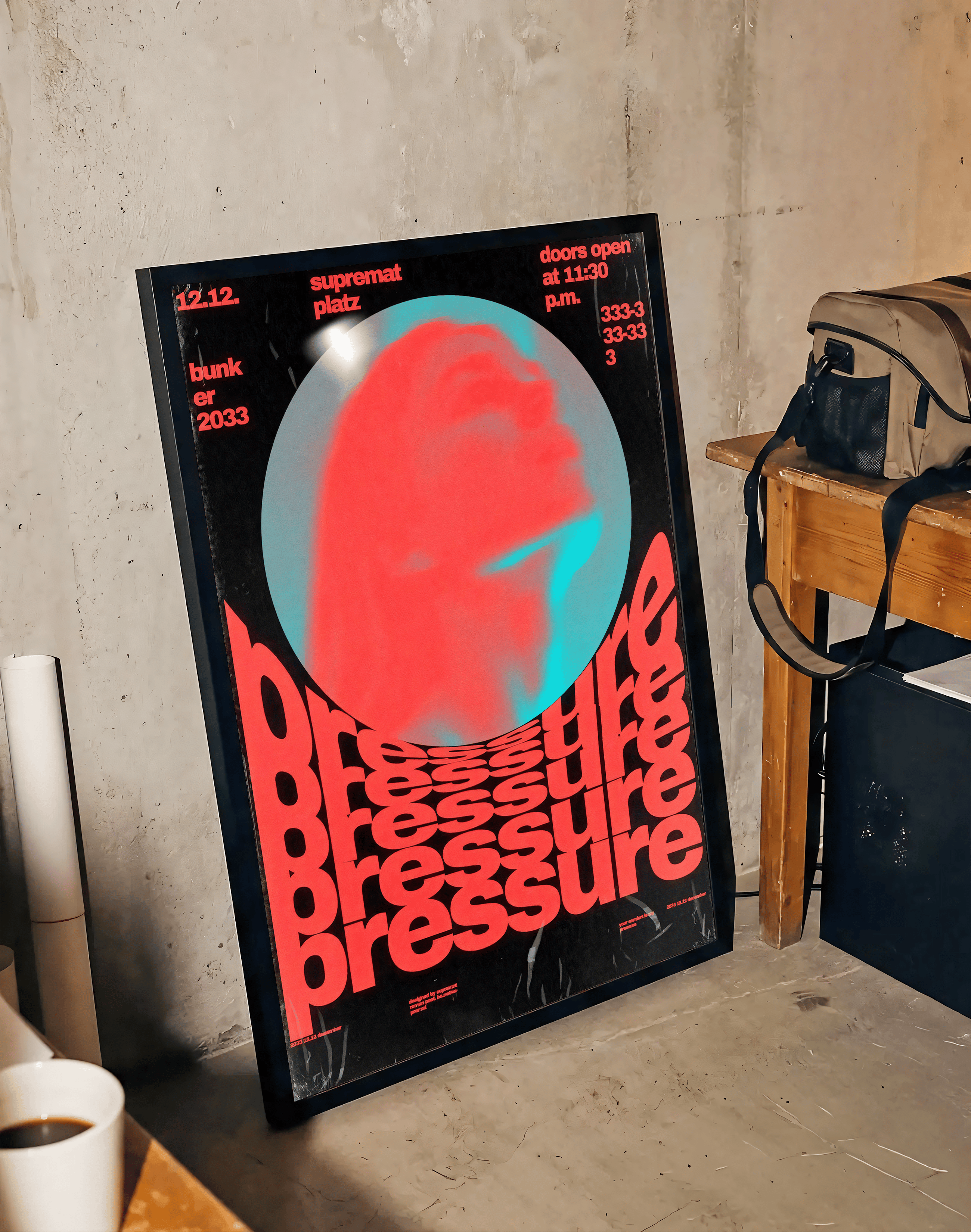 Pressure Echo Modern Duvar Tablosu – Siyah Kırmızı Tipografik Poster