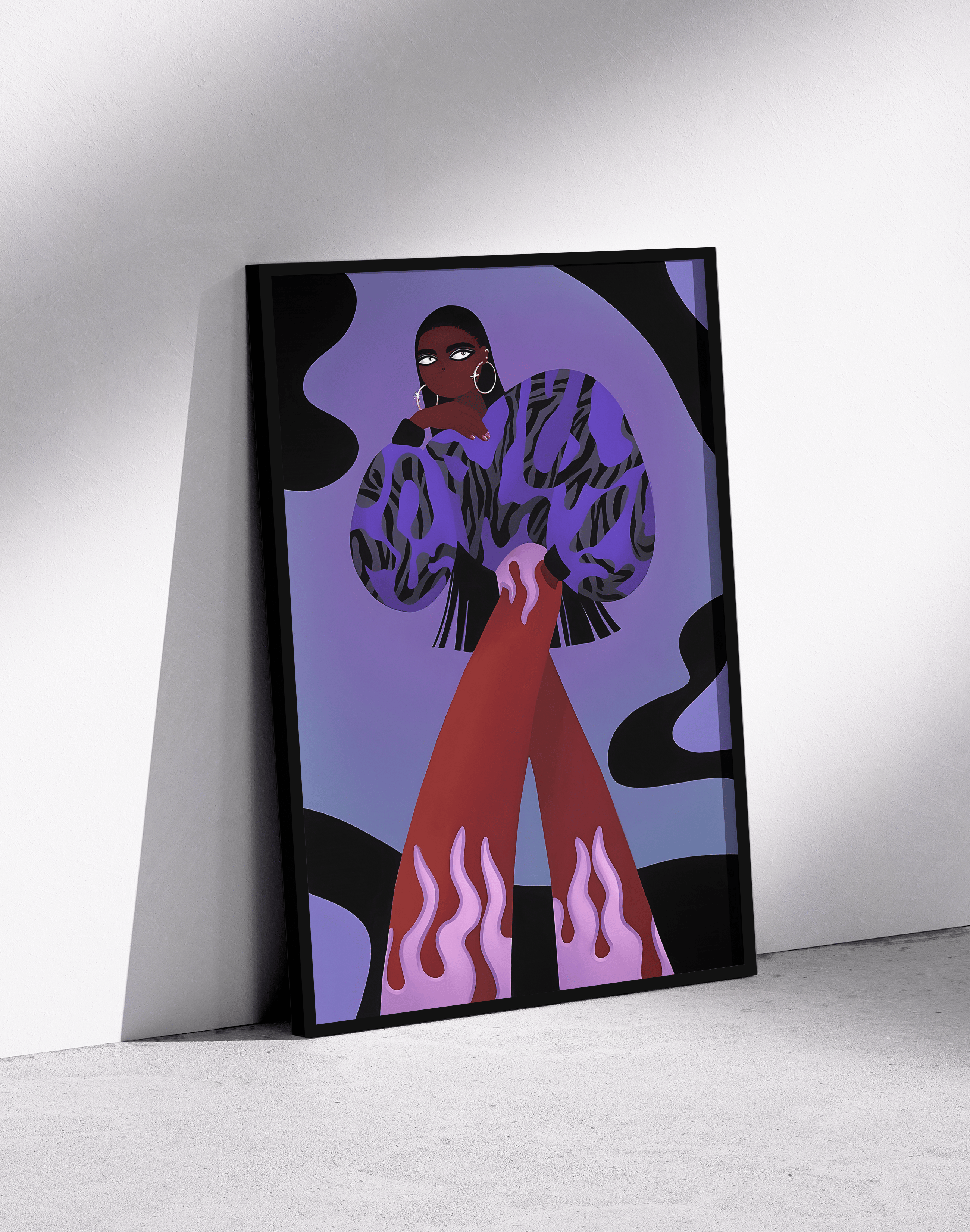 Purple Flame Modern Duvar Tablosu – Mor Fashion Figüratif Poster