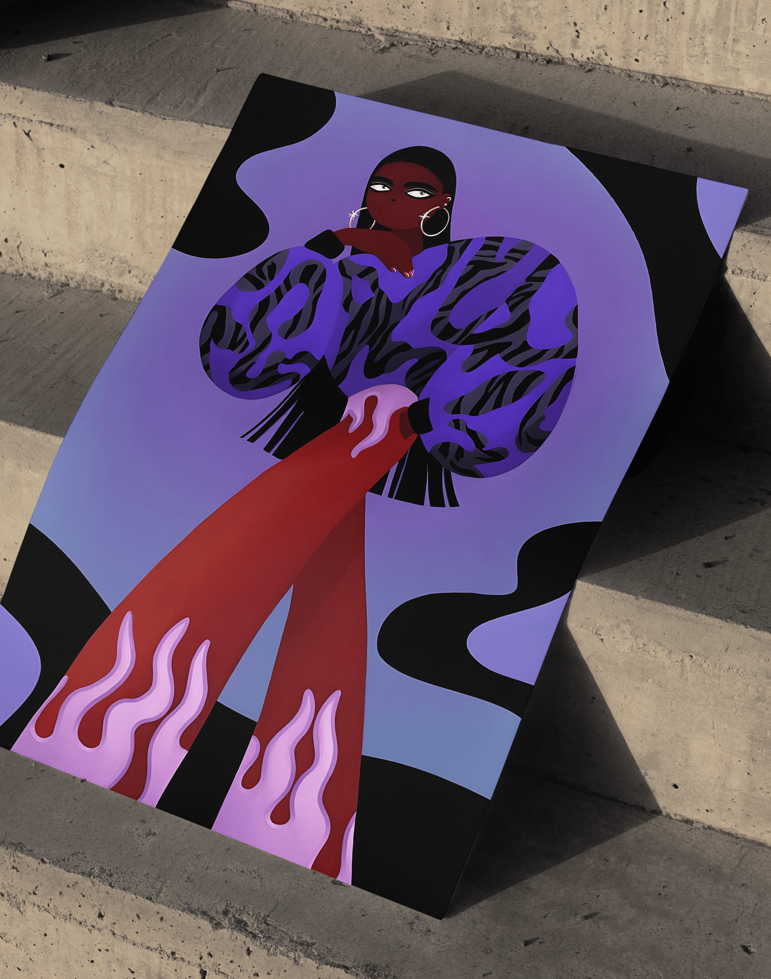 Purple Flame Modern Duvar Tablosu – Mor Fashion Figüratif Poster