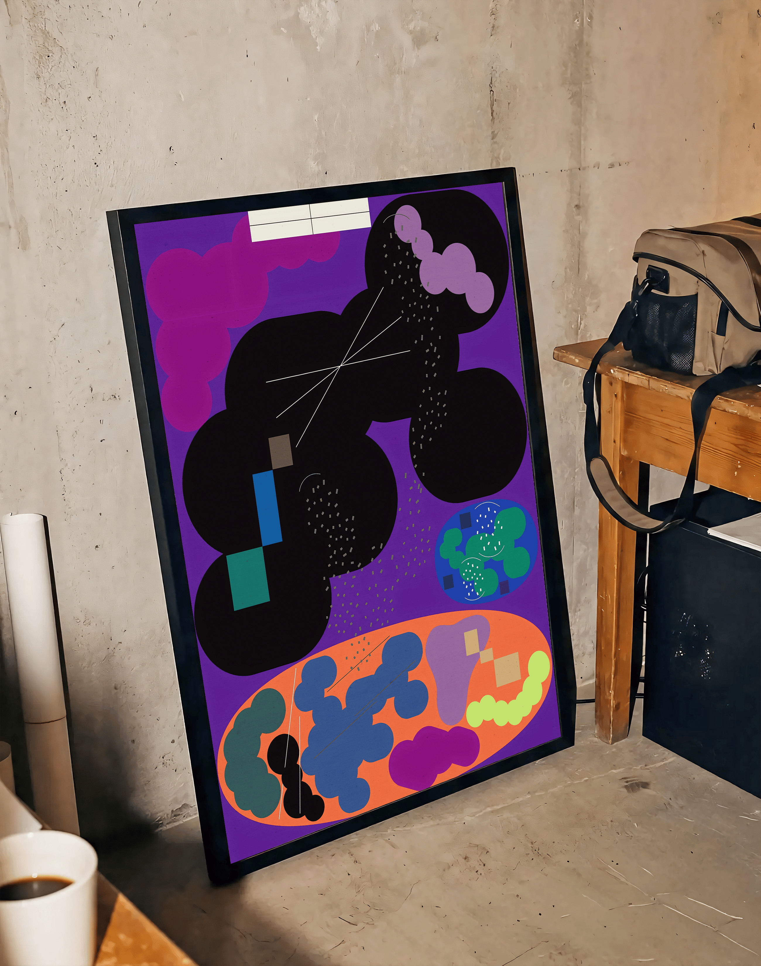 Purple Orbit Modern Duvar Tablosu – Mor Zeminli Abstract Kozmik Poster