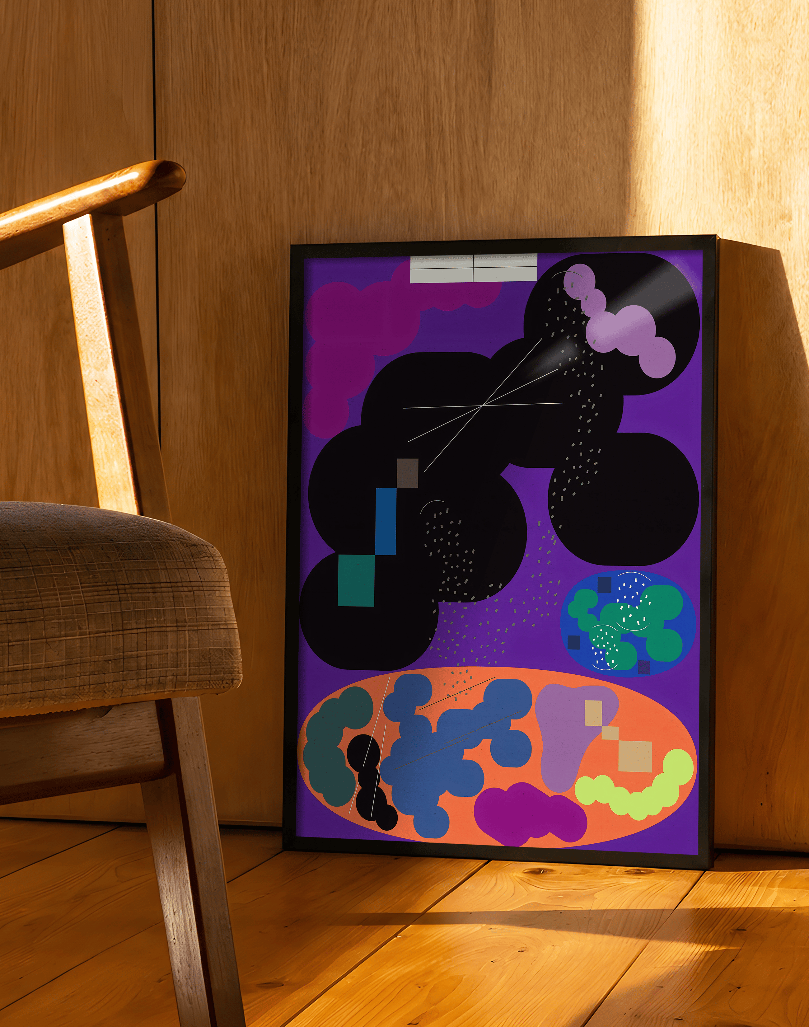 Purple Orbit Modern Duvar Tablosu – Mor Zeminli Abstract Kozmik Poster