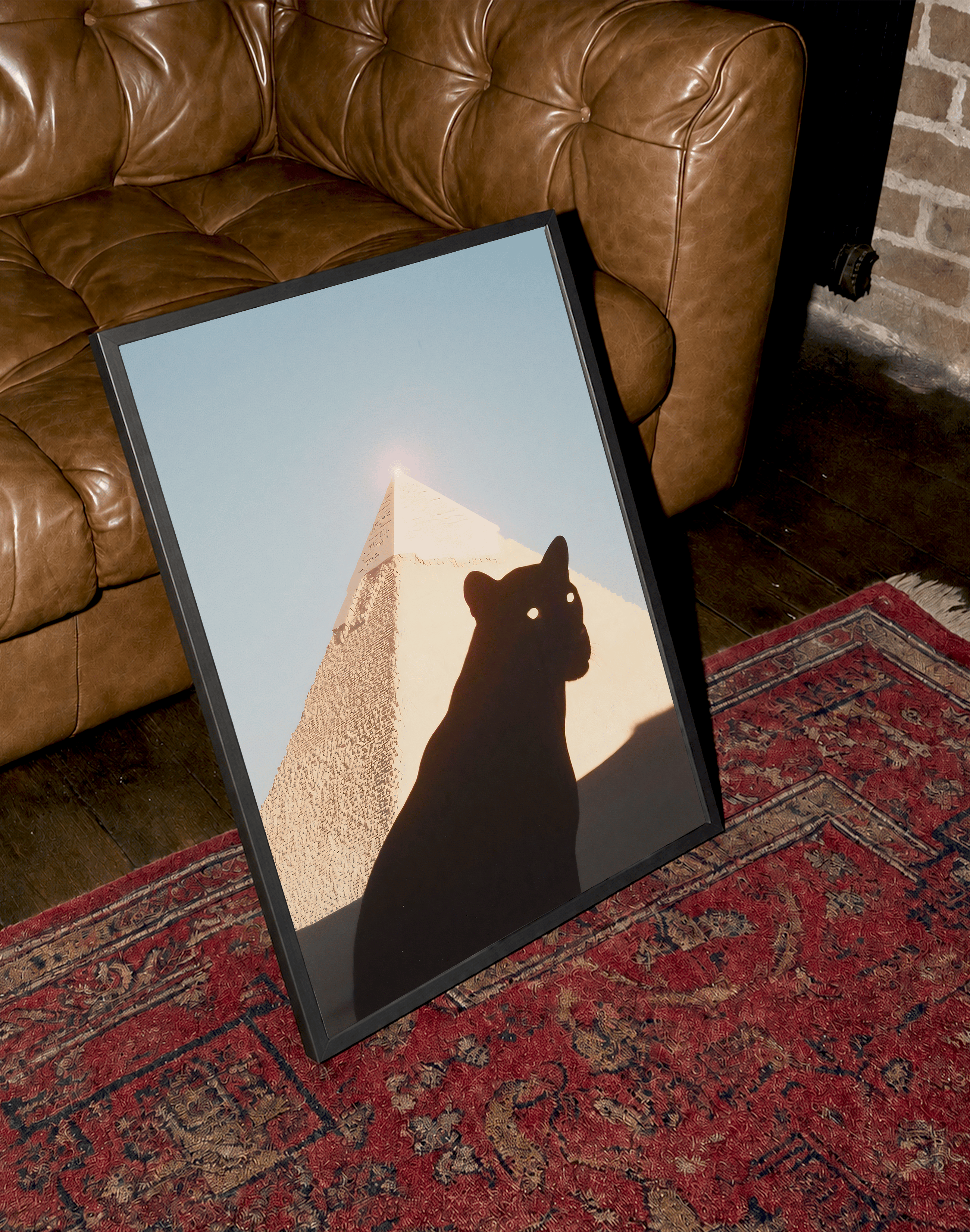 Pyramid Panther Modern Duvar Tablosu – Siyah Panter ve Piramit Poster