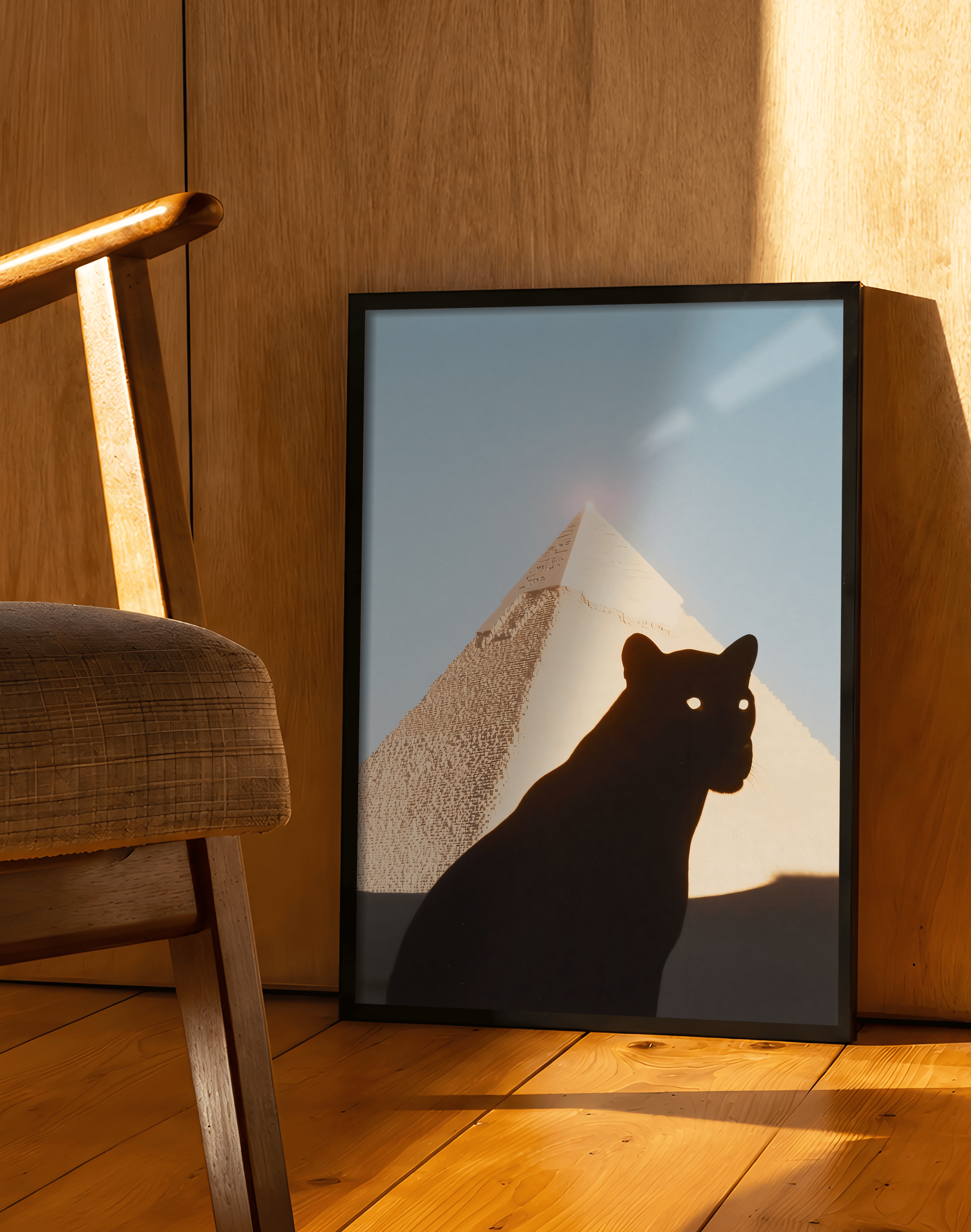 Pyramid Panther Modern Duvar Tablosu – Siyah Panter ve Piramit Poster