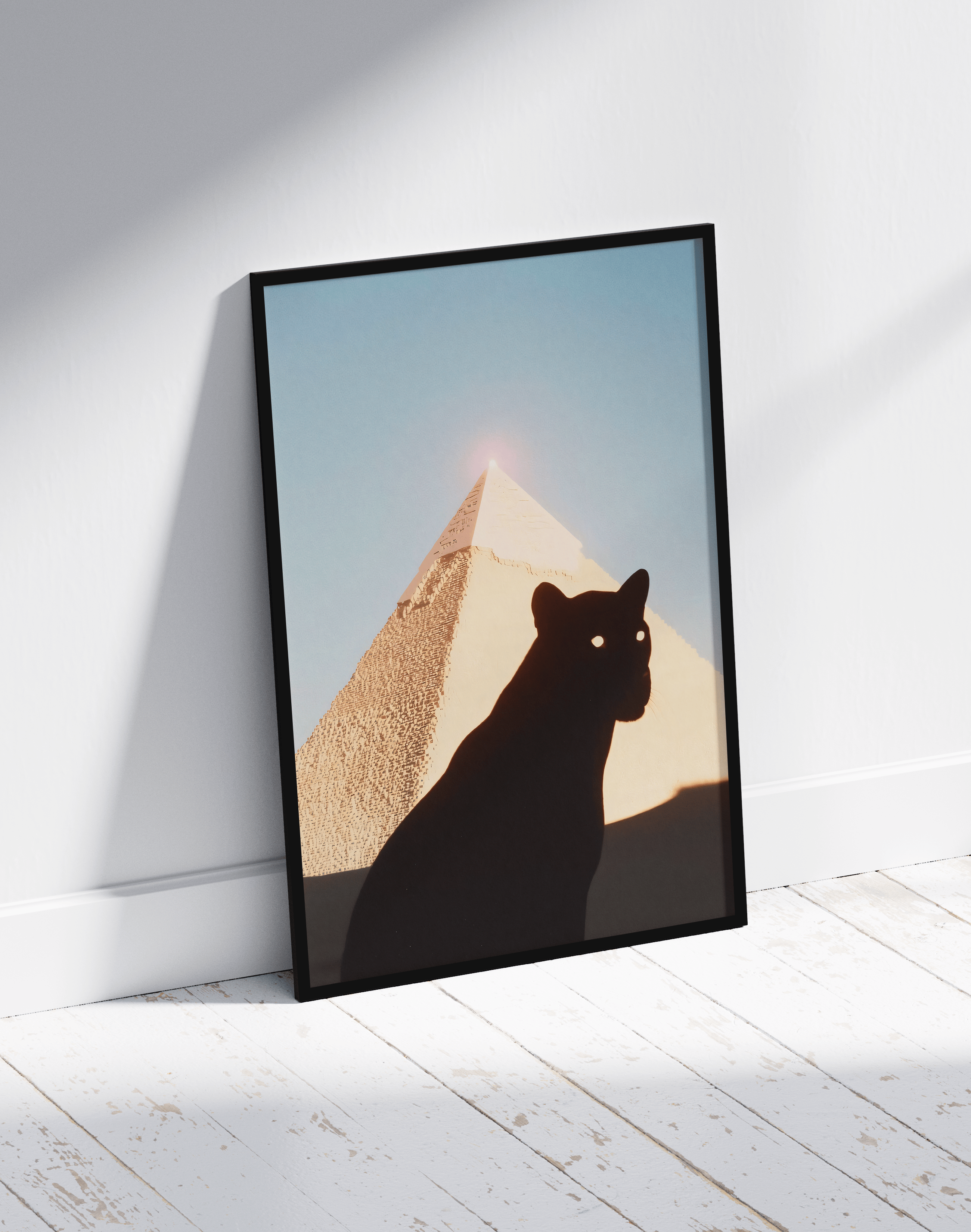 Pyramid Panther Modern Duvar Tablosu – Siyah Panter ve Piramit Poster
