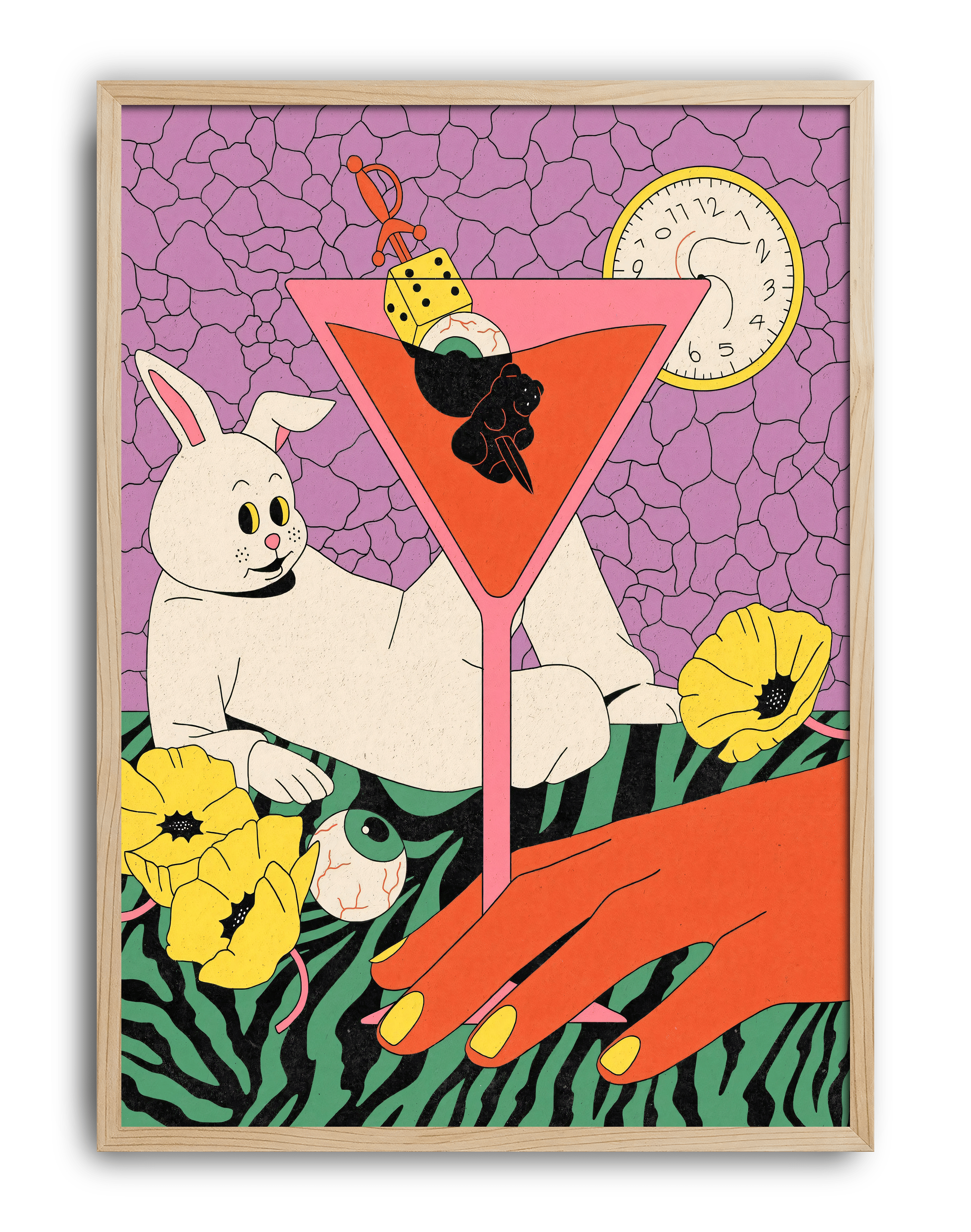 Rabbit Hour Modern Duvar Tablosu – Sürreal Tavşan Kokteyl Poster