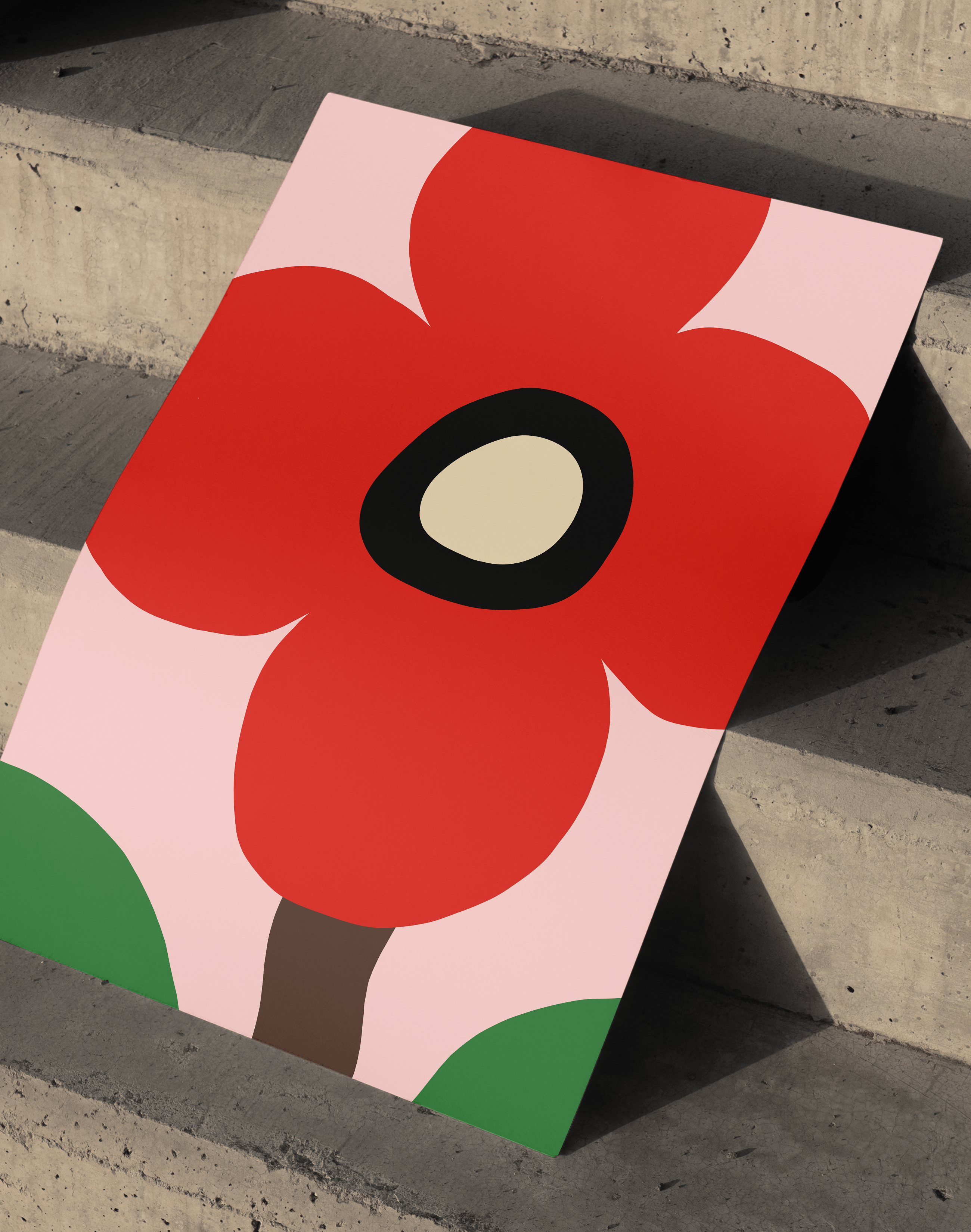 Red Bloom Kırmızı Pembe Retro Çiçek Duvar Tablosu