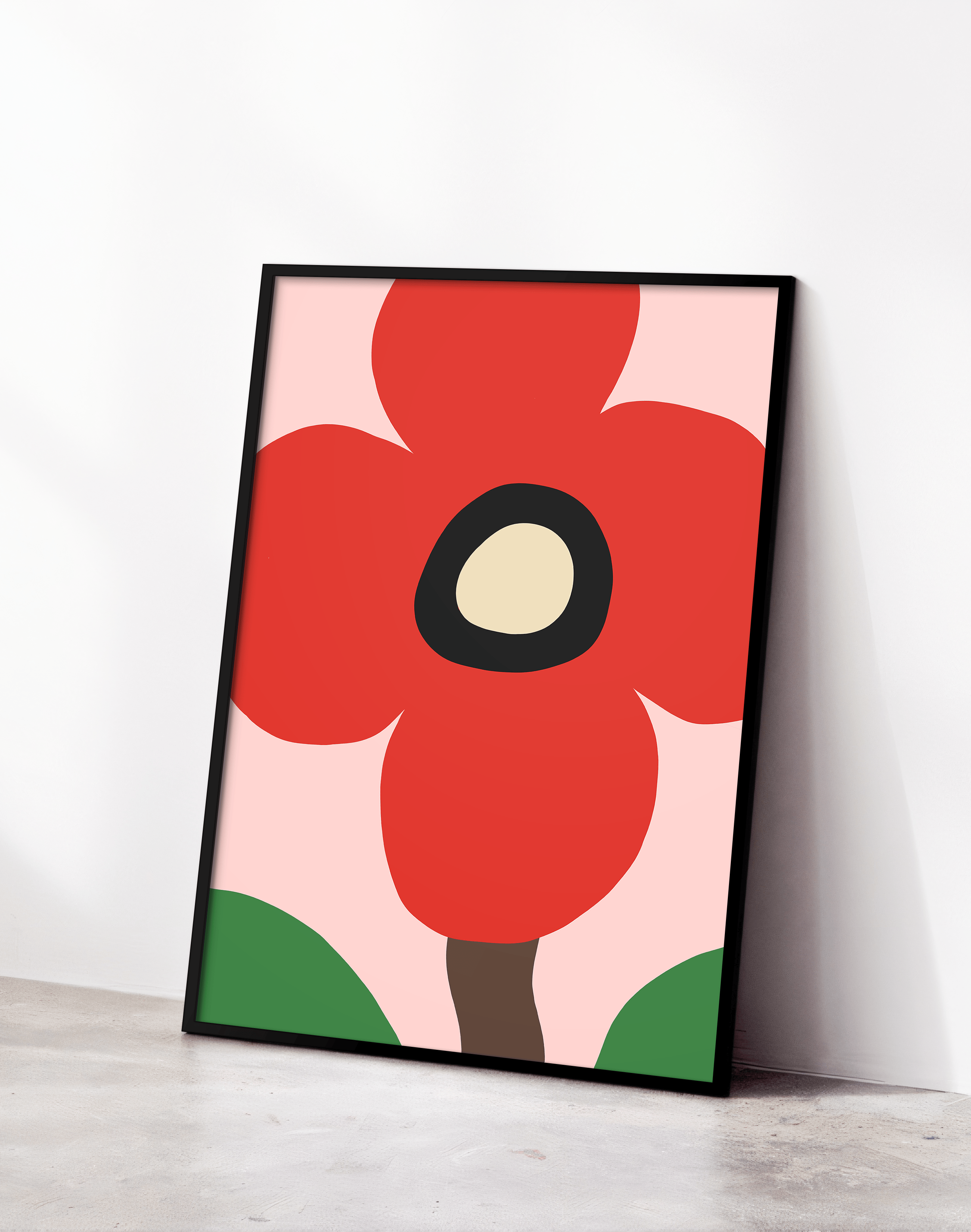 Red Bloom Kırmızı Pembe Retro Çiçek Duvar Tablosu