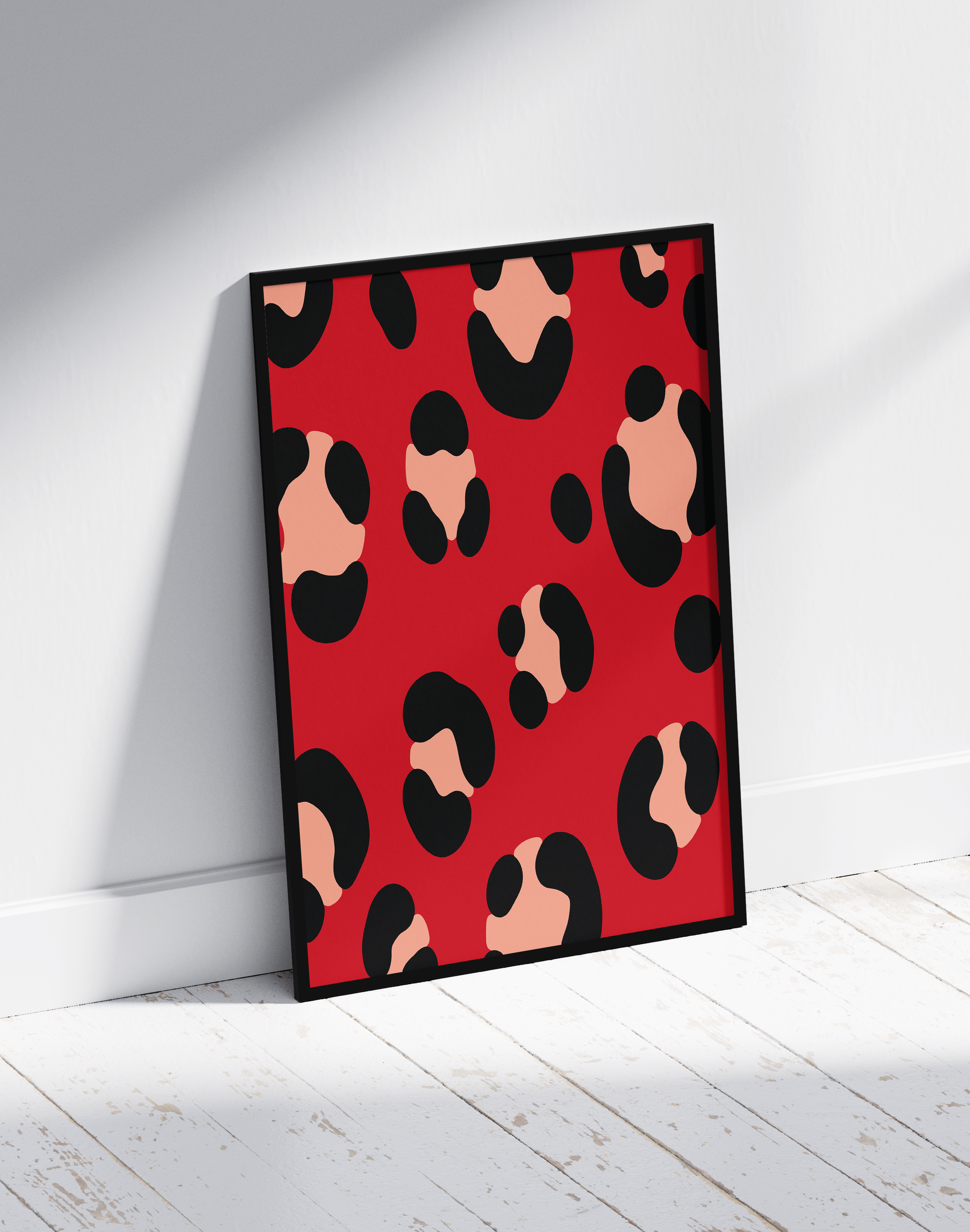 Red Leopard Modern Duvar Tablosu – Kırmızı Siyah Desenli Poster