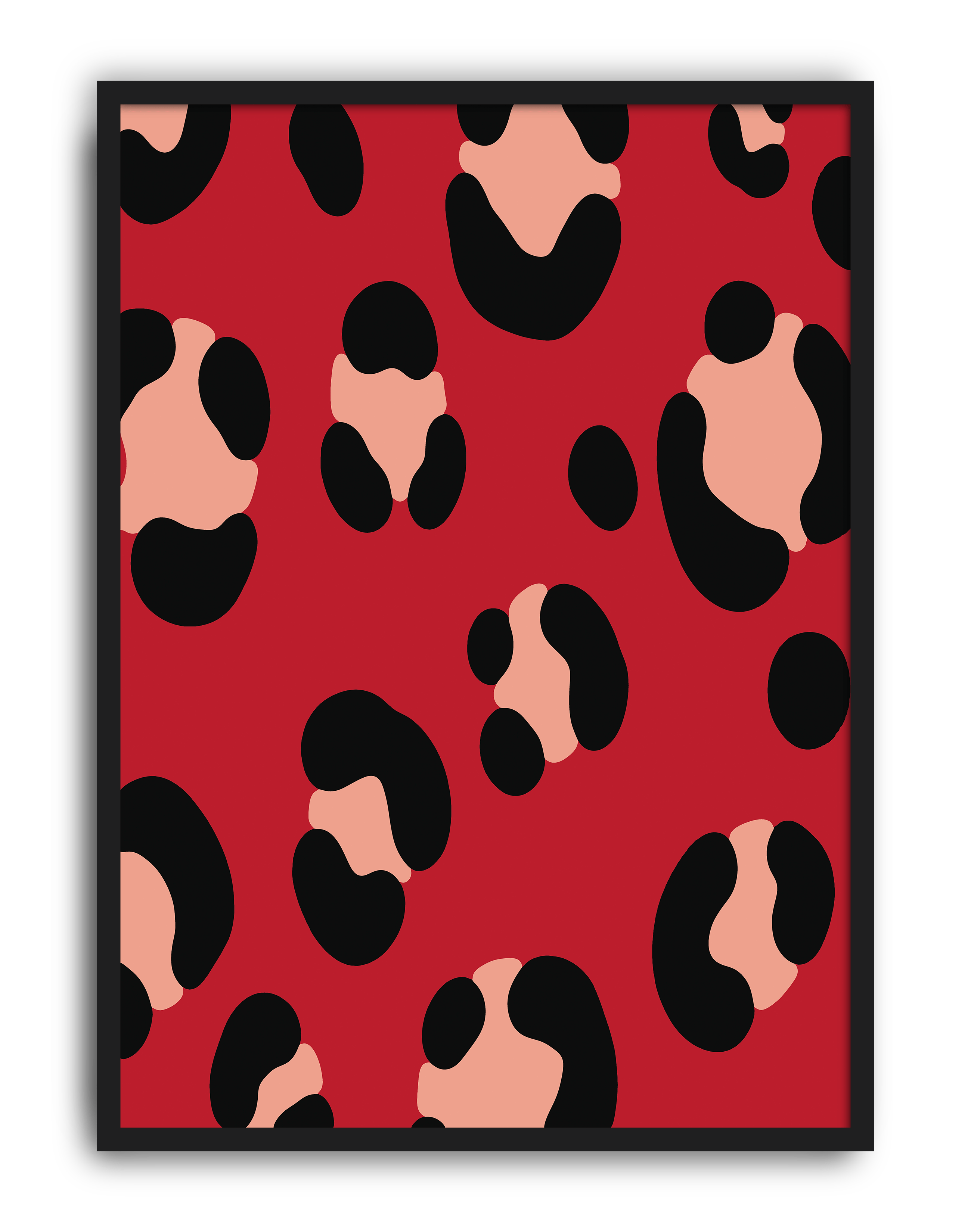 Red Leopard Modern Duvar Tablosu – Kırmızı Siyah Desenli Poster