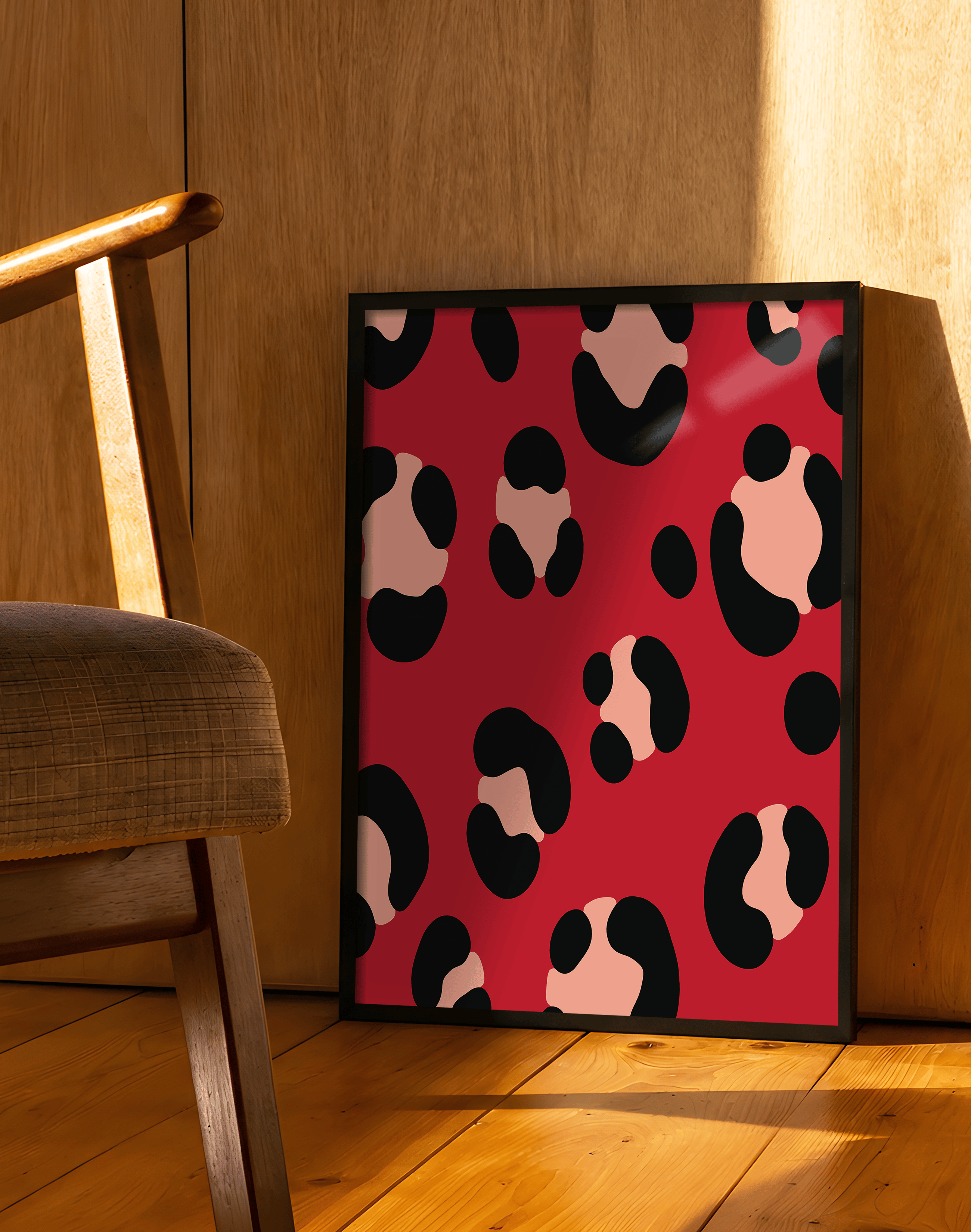 Red Leopard Modern Duvar Tablosu – Kırmızı Siyah Desenli Poster