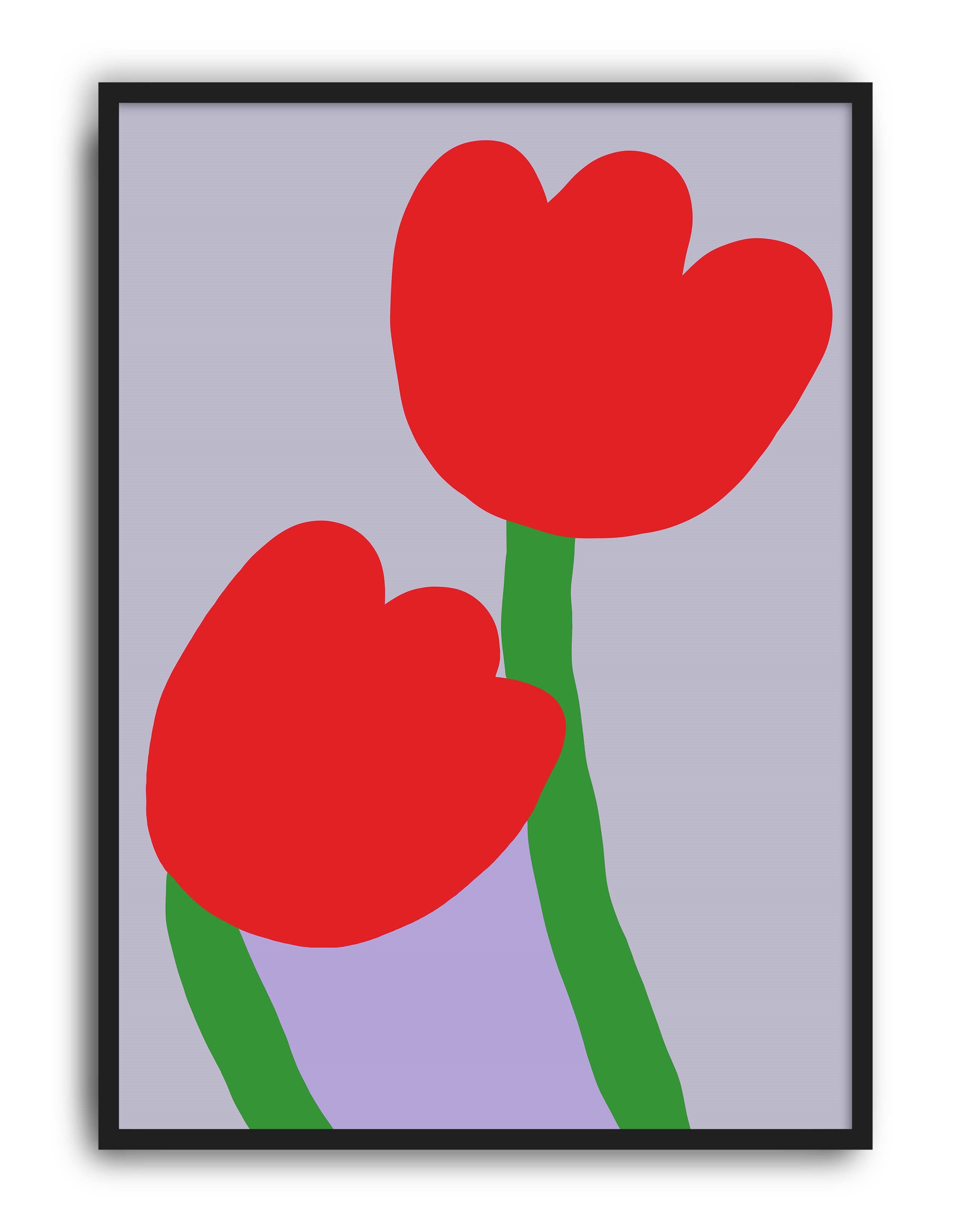 Red Tulip Kırmızı Lila Minimal Çiçek Duvar Tablosu