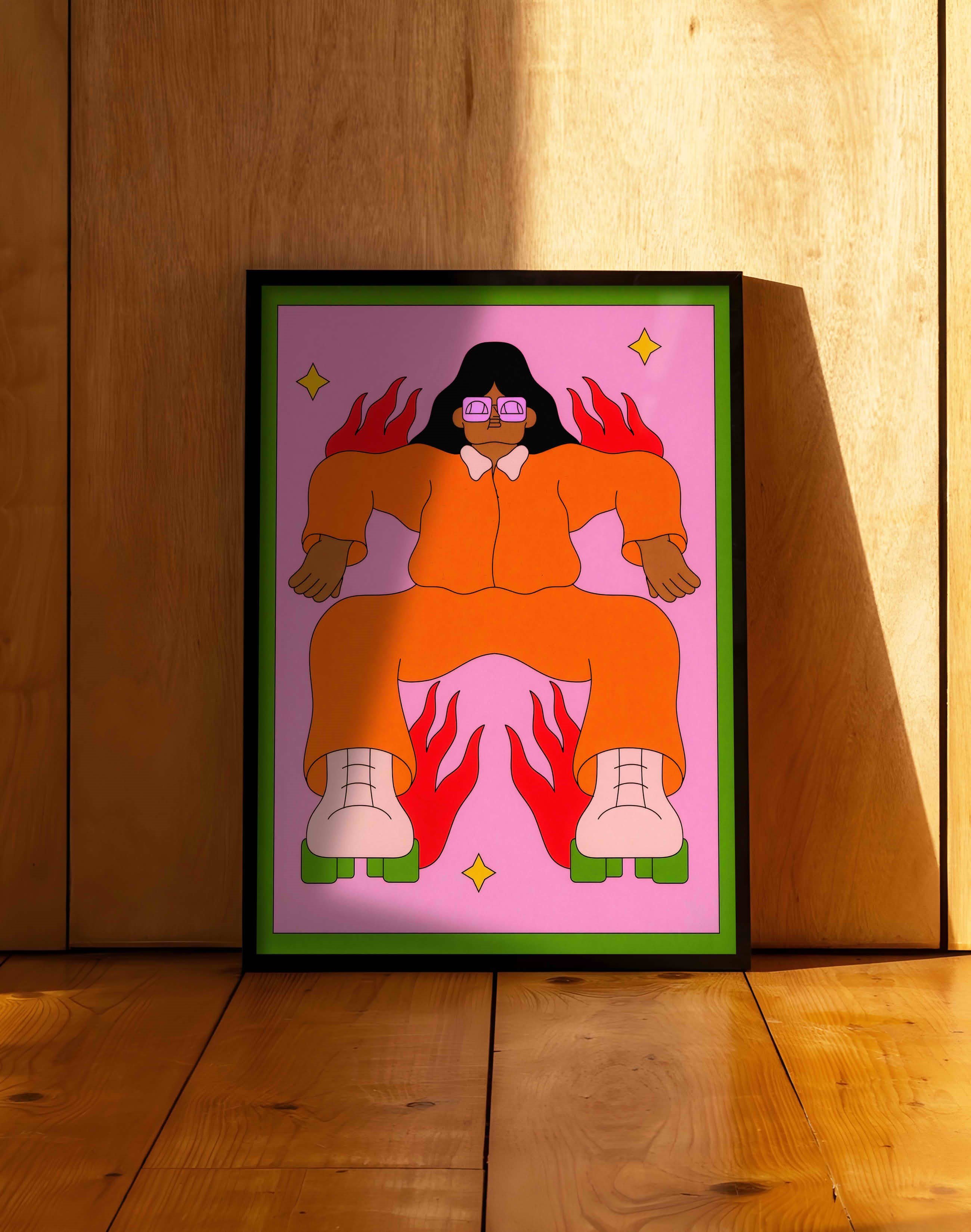 Roller Heat Modern Duvar Tablosu - Pembe Turuncu Figüratif Poster