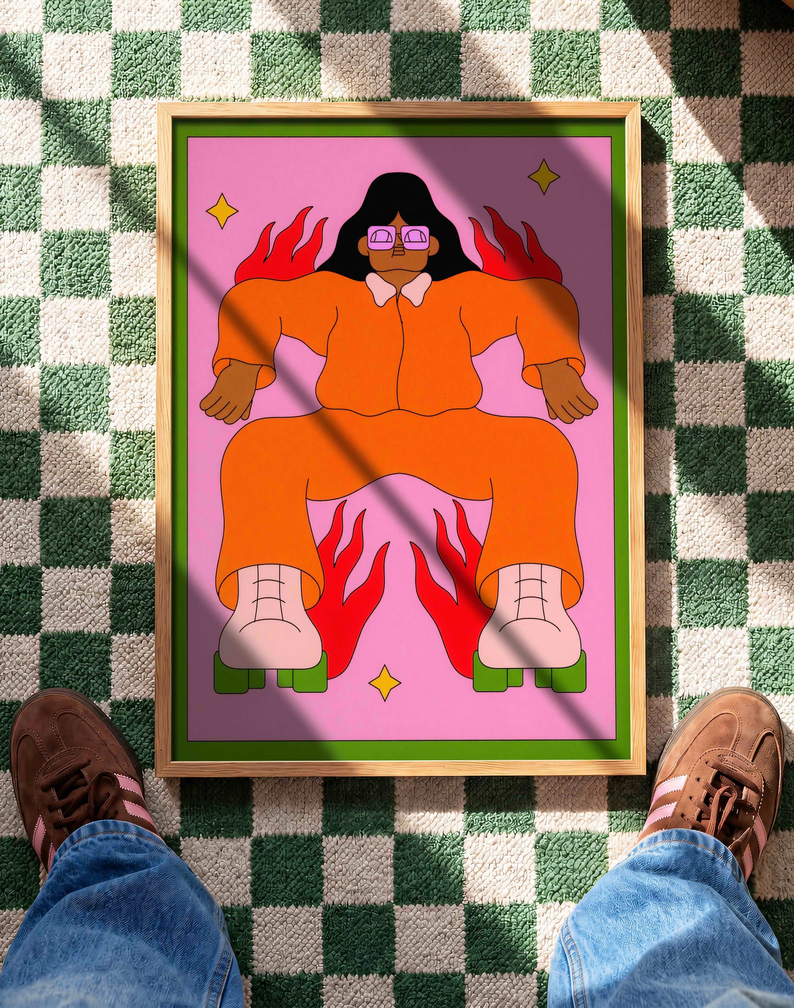 Roller Heat Modern Duvar Tablosu - Pembe Turuncu Figüratif Poster