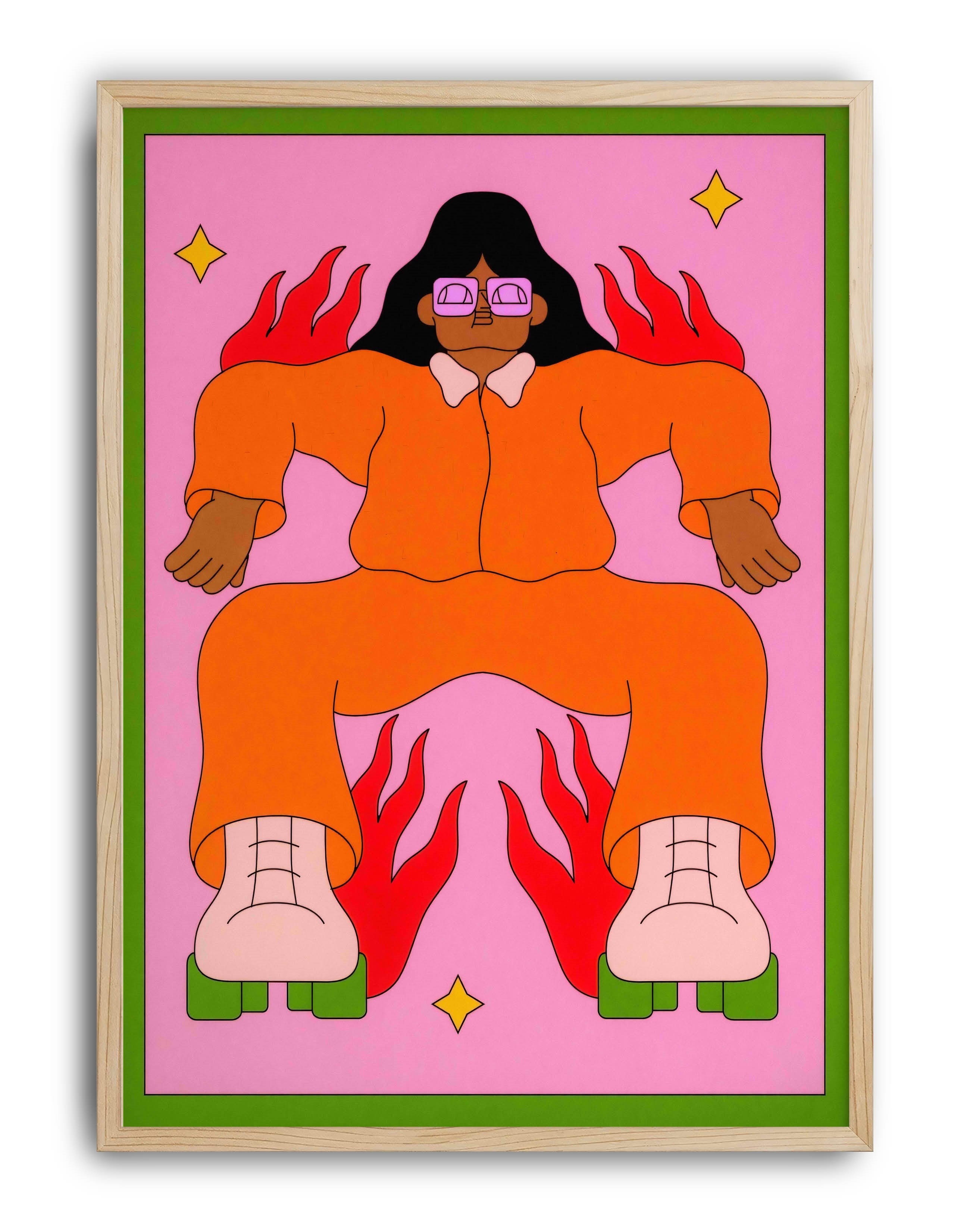 Roller Heat Modern Duvar Tablosu - Pembe Turuncu Figüratif Poster