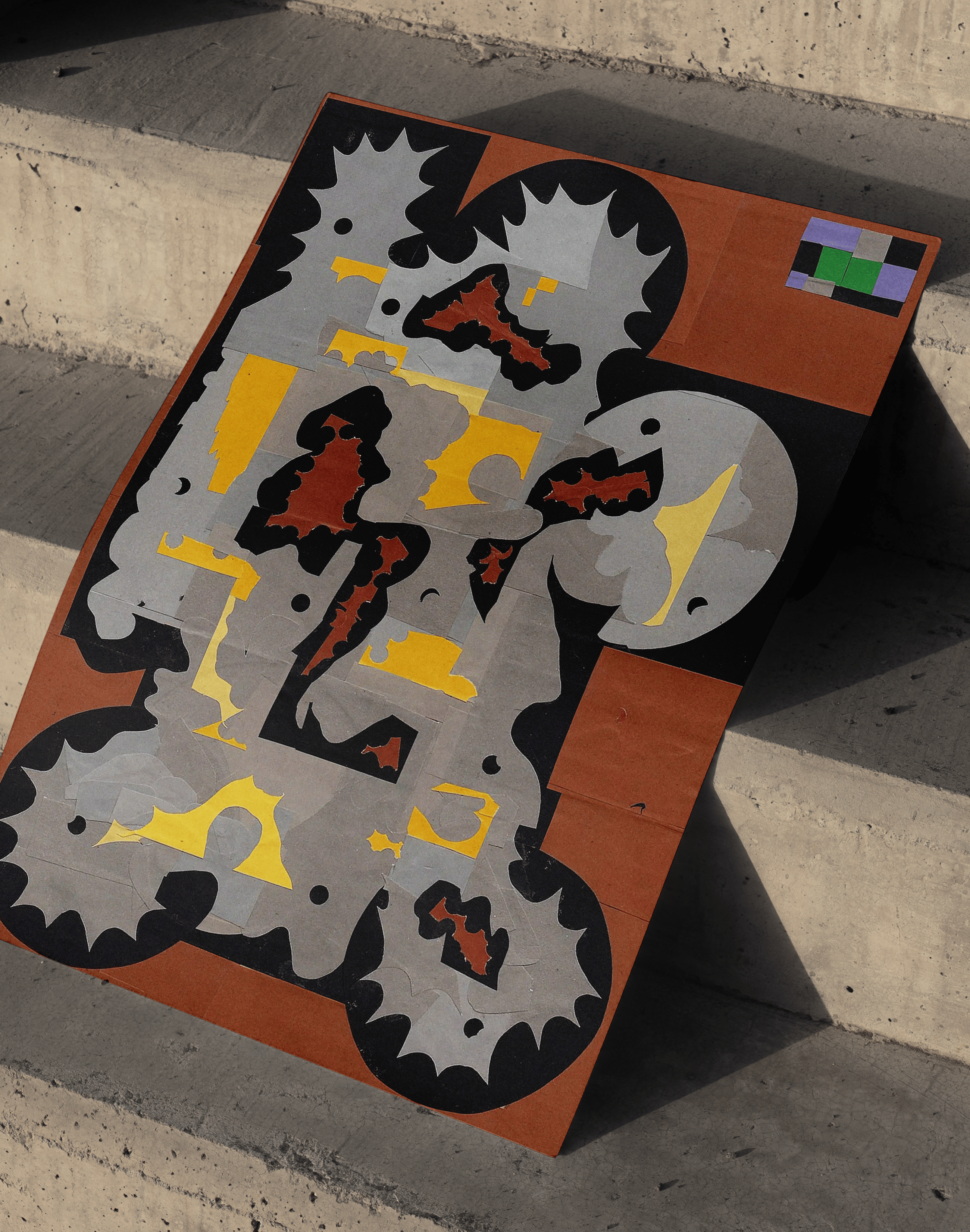 Rust Relic Modern Duvar Tablosu – Kahve Gri Abstract Kolaj Poster