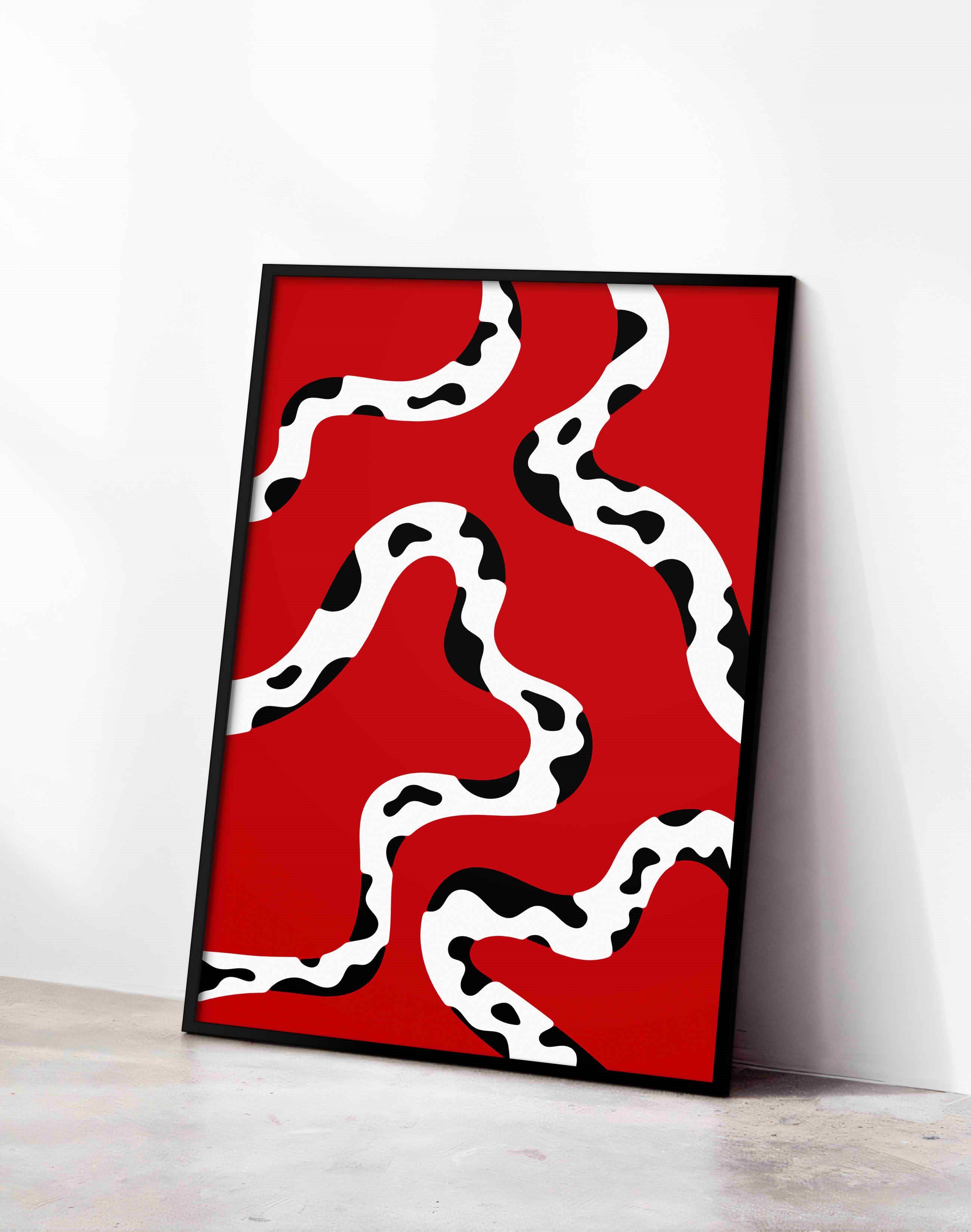 Serpent Flow Kırmızı Siyah Soyut Organik Desen Duvar Tablosu
