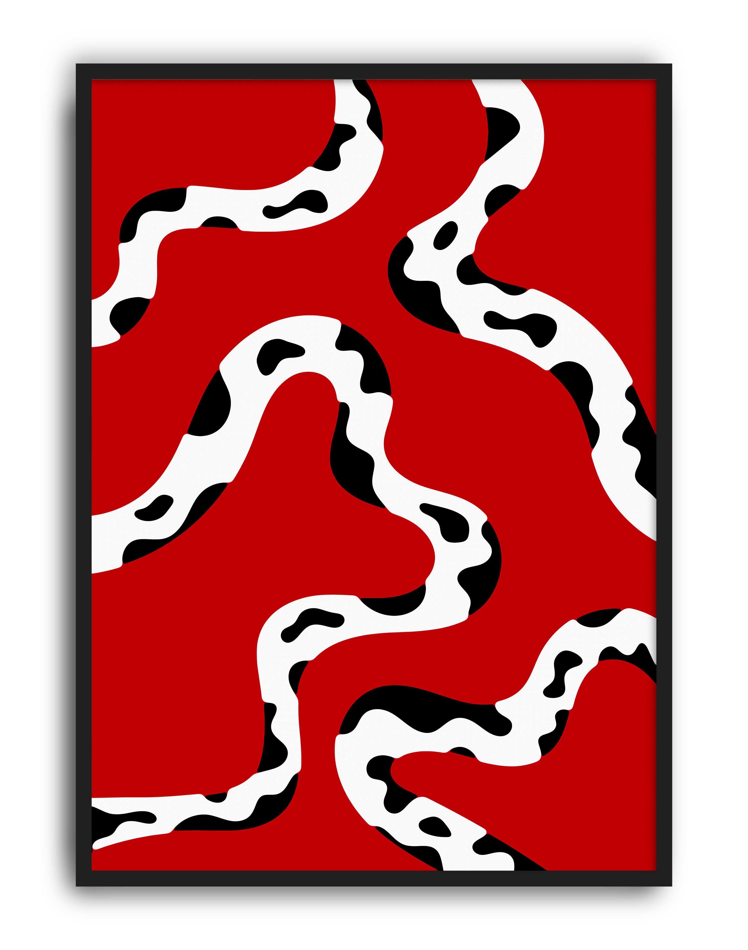 Serpent Flow Kırmızı Siyah Soyut Organik Desen Duvar Tablosu
