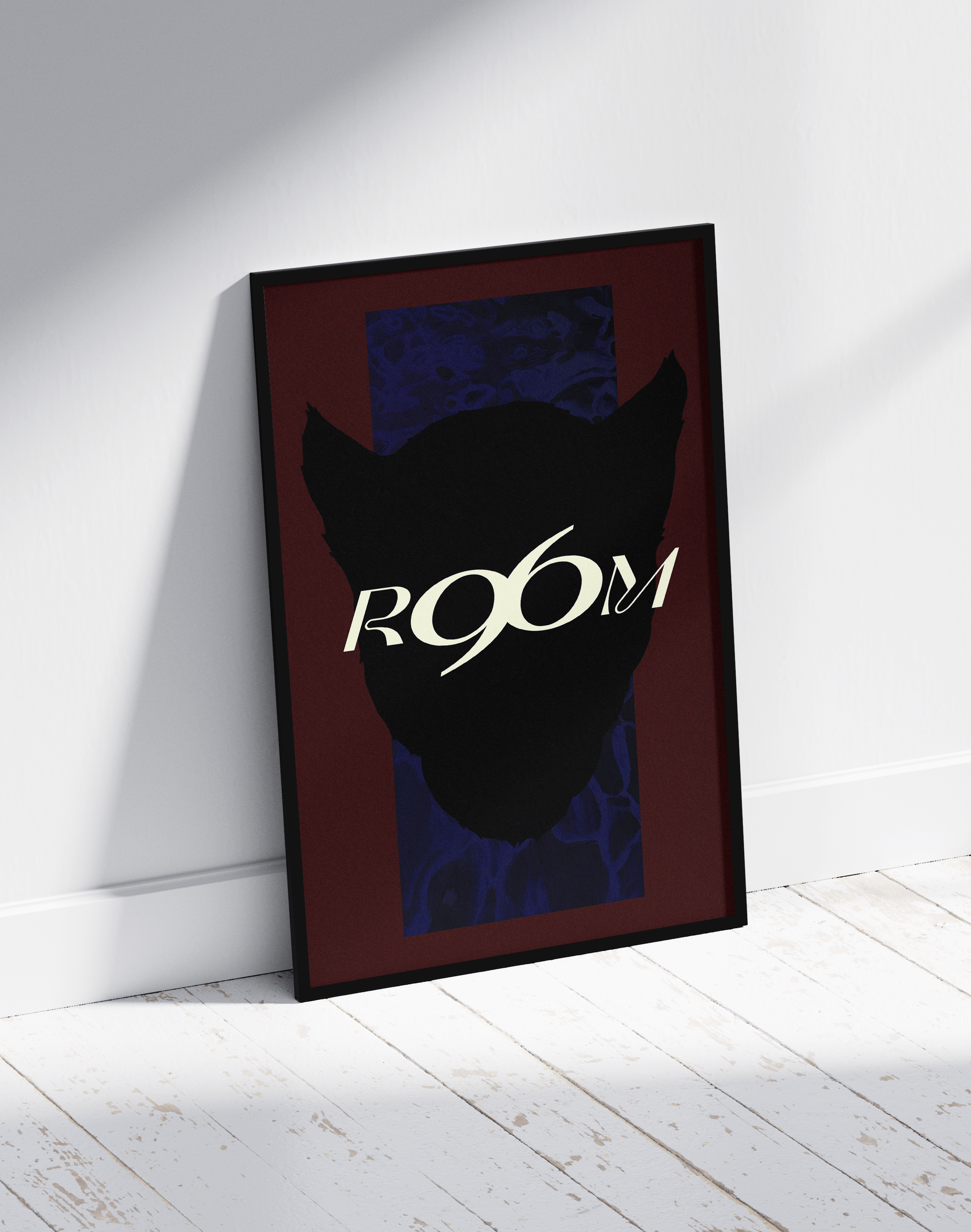 Shadow Room Modern Duvar Tablosu – Bordo Siyah Kedi Silüet Poster