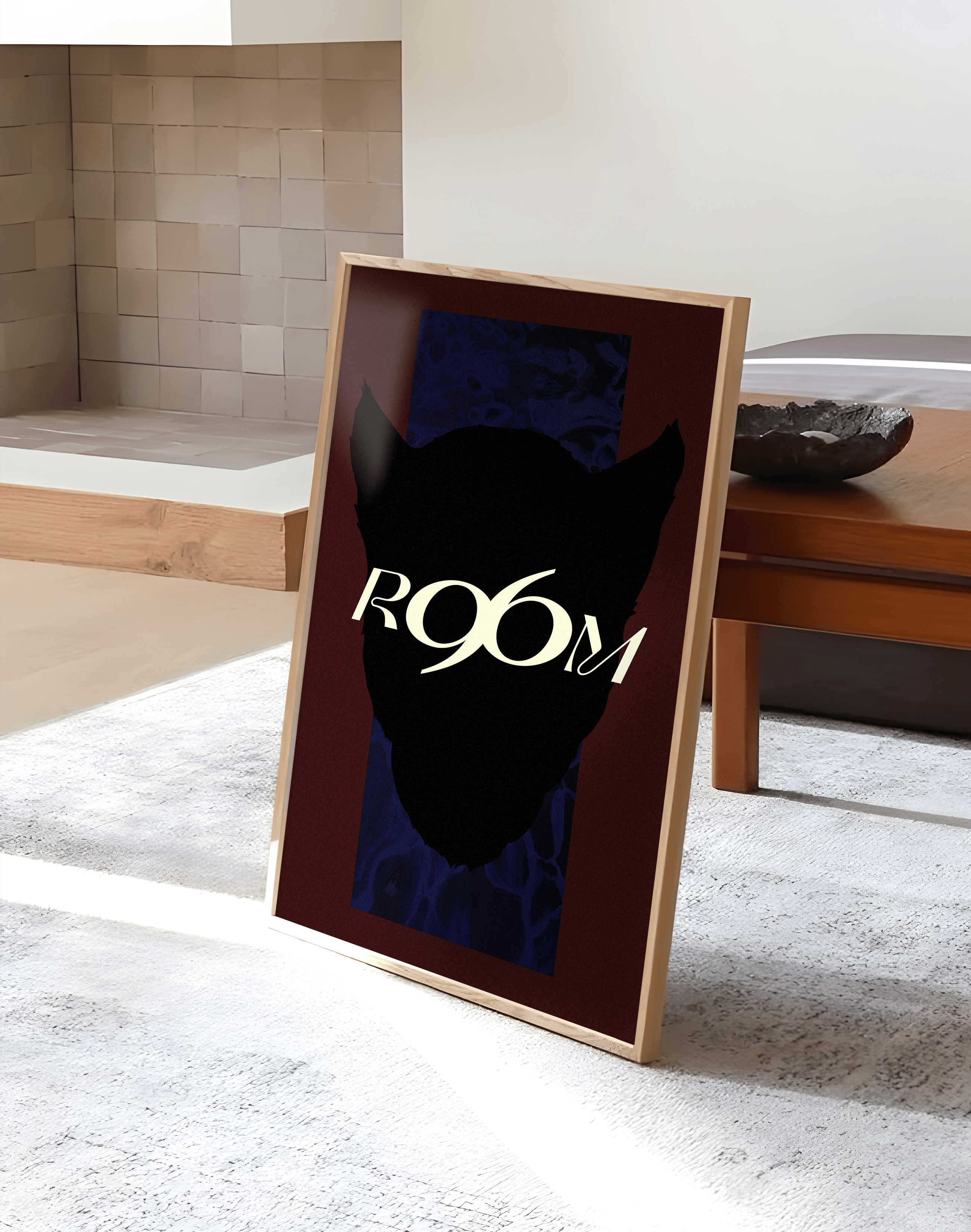 Shadow Room Modern Duvar Tablosu – Bordo Siyah Kedi Silüet Poster