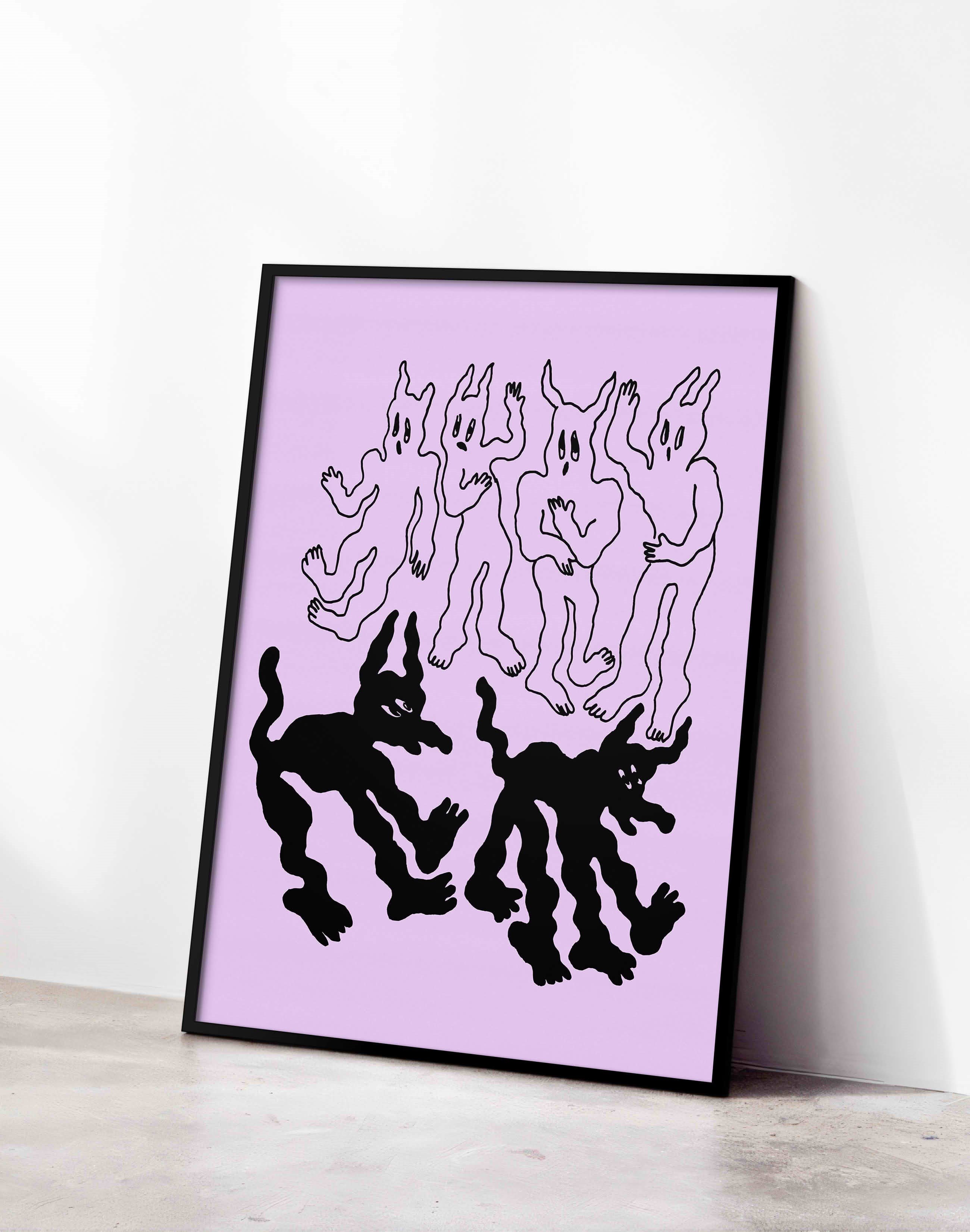 Shadow Spirits Modern Duvar Tablosu - Lila Siyah Sürreal Figüratif Poster