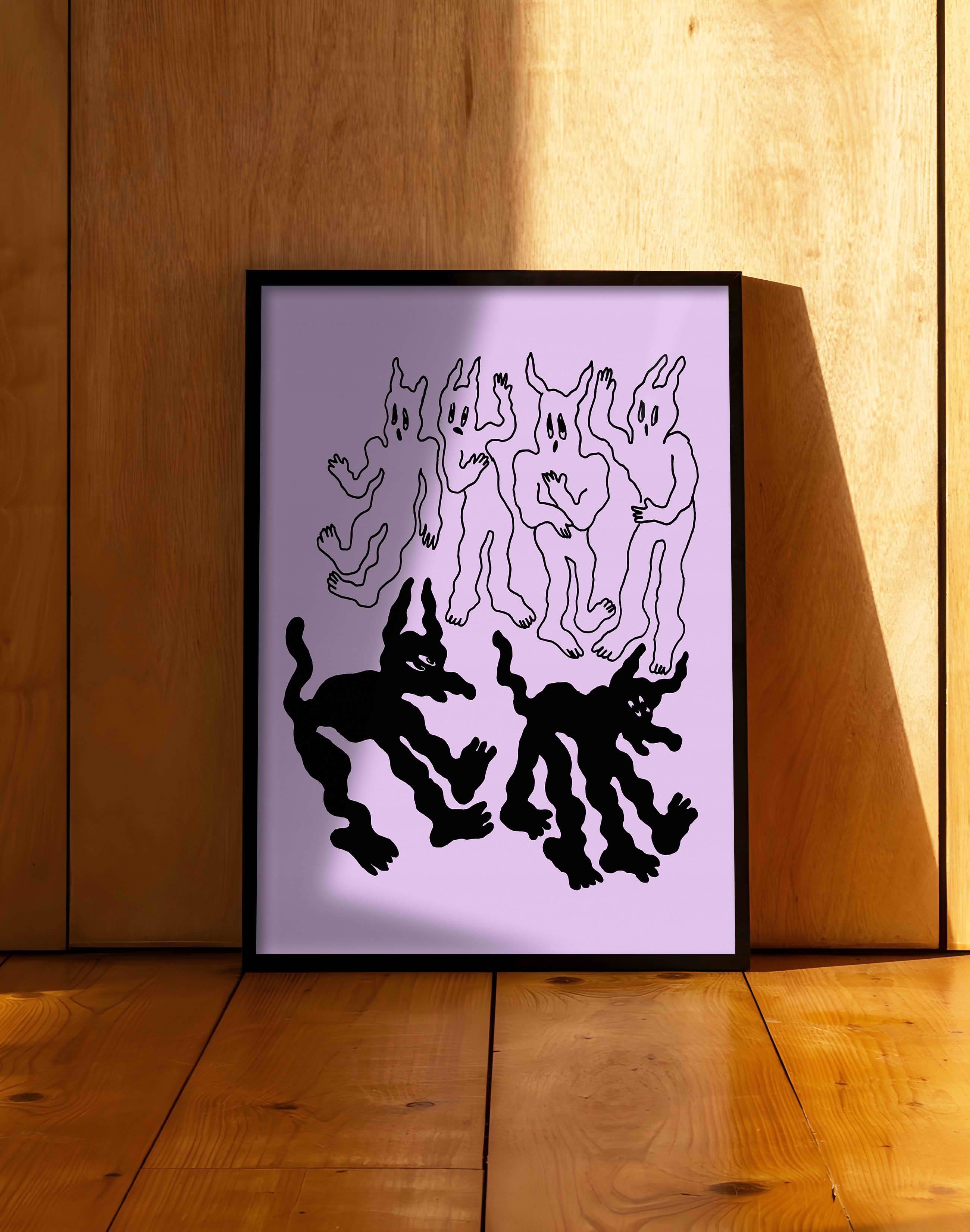Shadow Spirits Modern Duvar Tablosu - Lila Siyah Sürreal Figüratif Poster