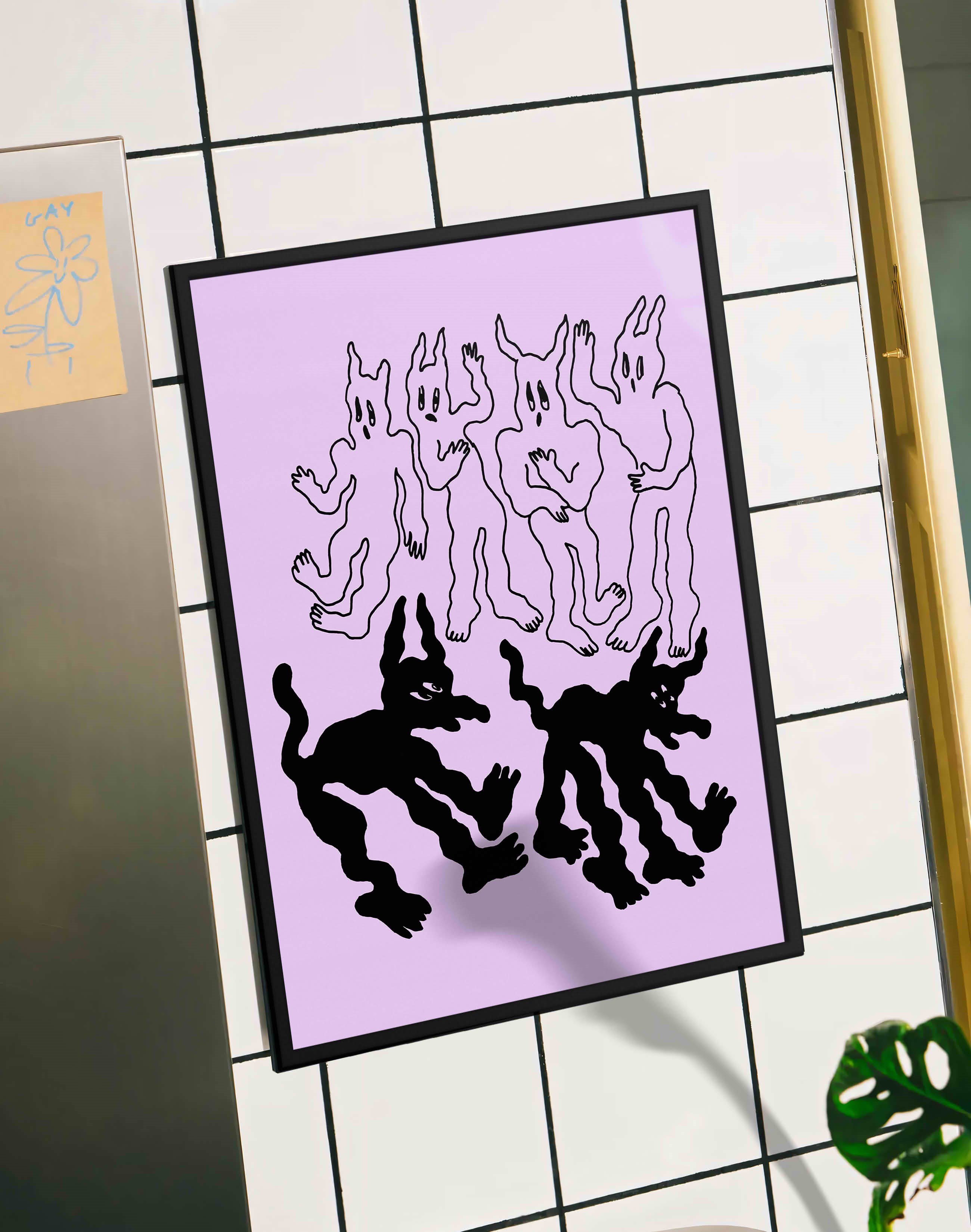 Shadow Spirits Modern Duvar Tablosu - Lila Siyah Sürreal Figüratif Poster