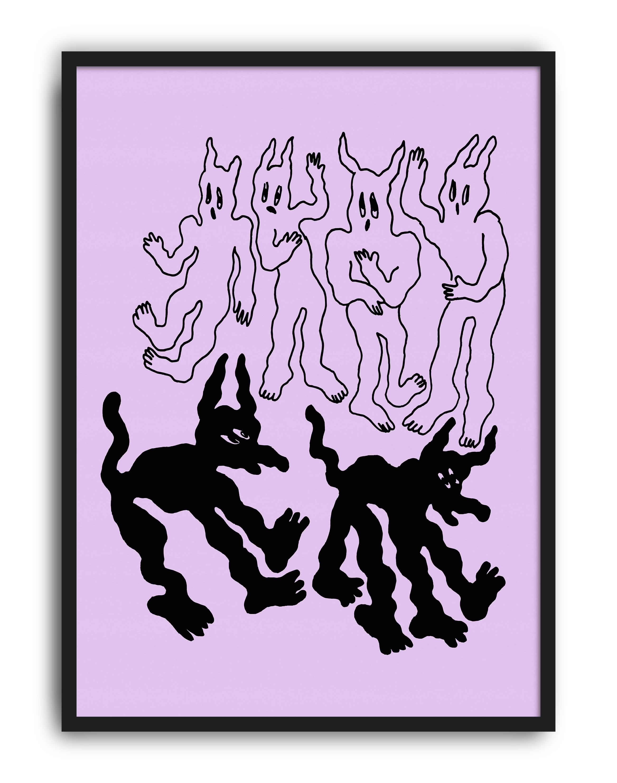 Shadow Spirits Modern Duvar Tablosu - Lila Siyah Sürreal Figüratif Poster