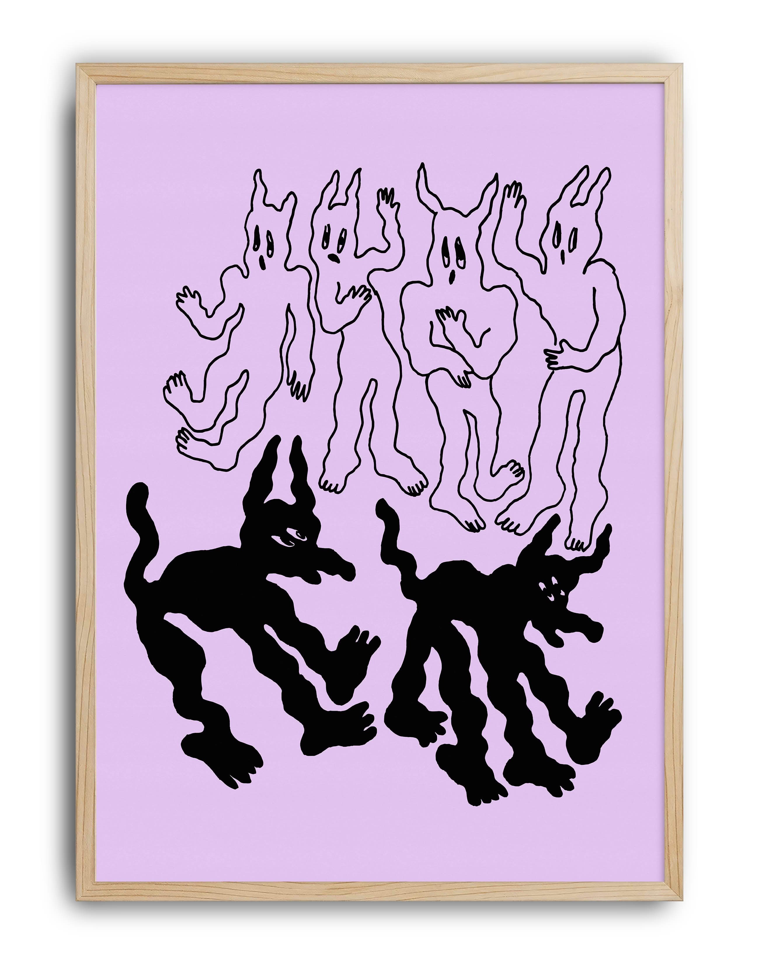 Shadow Spirits Modern Duvar Tablosu - Lila Siyah Sürreal Figüratif Poster