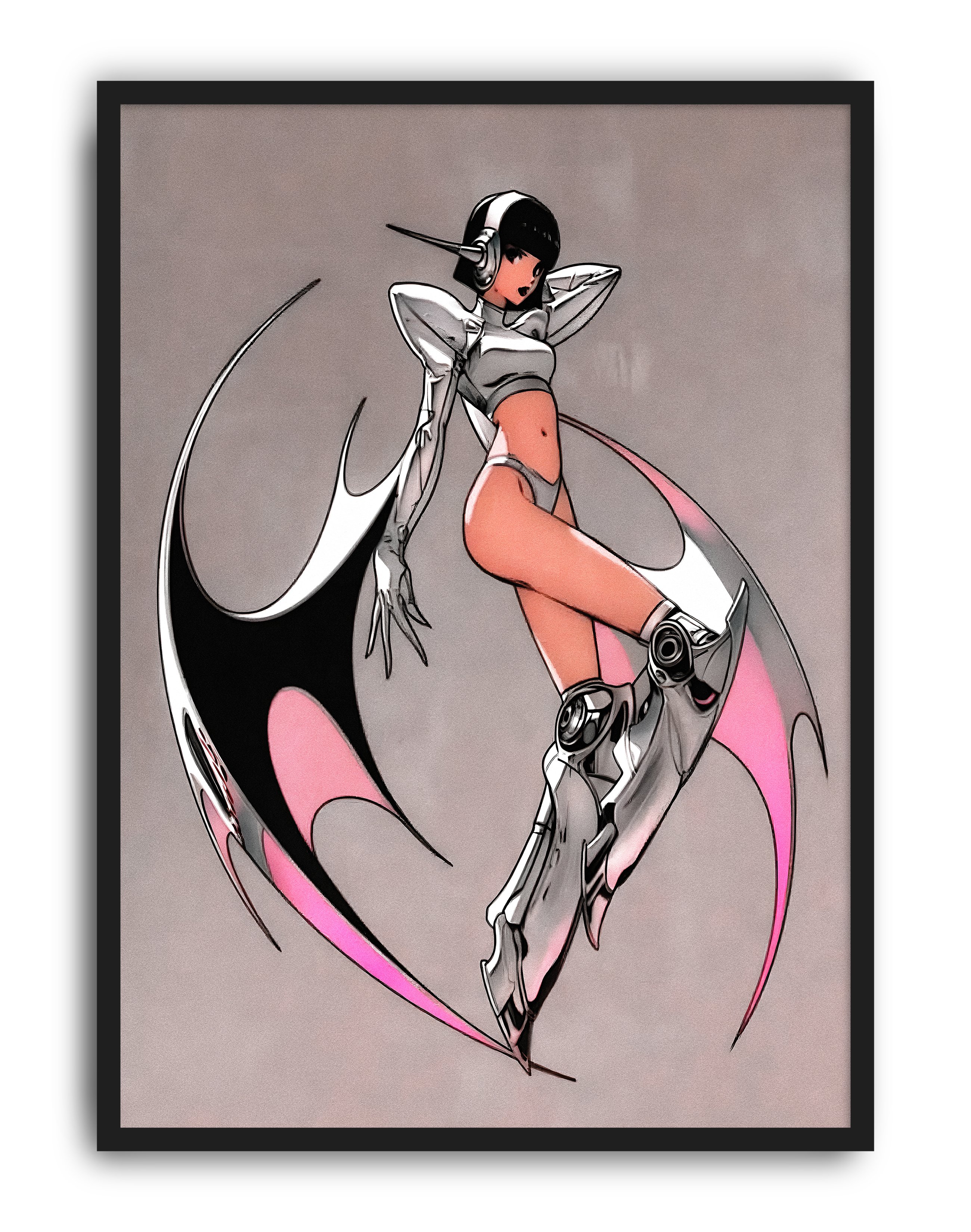 Silver Blade Modern Duvar Tablosu – Gri Pembe Cyberpunk Anime Poster