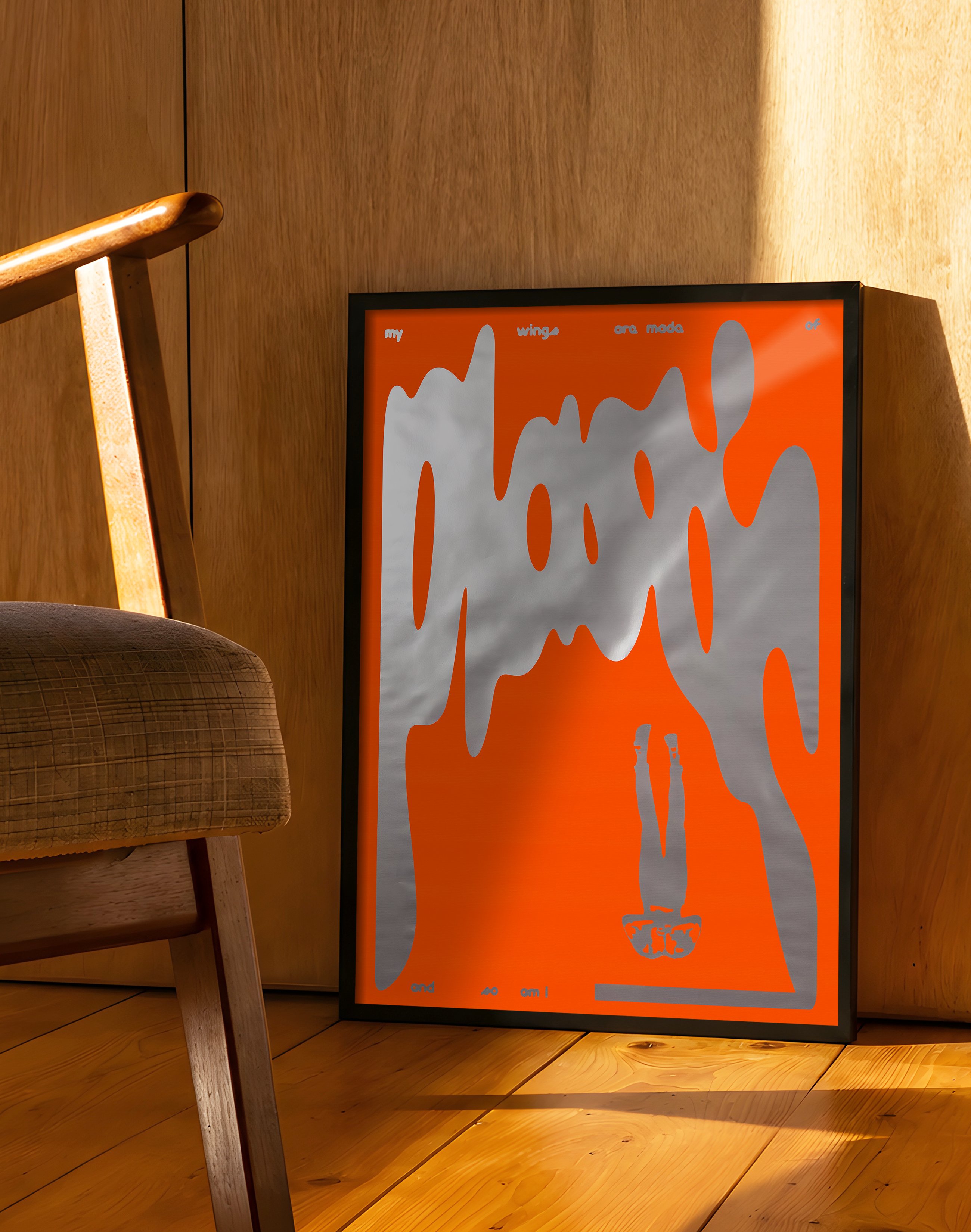 Silver Wings Modern Duvar Tablosu – Turuncu Gümüş Abstract Poster