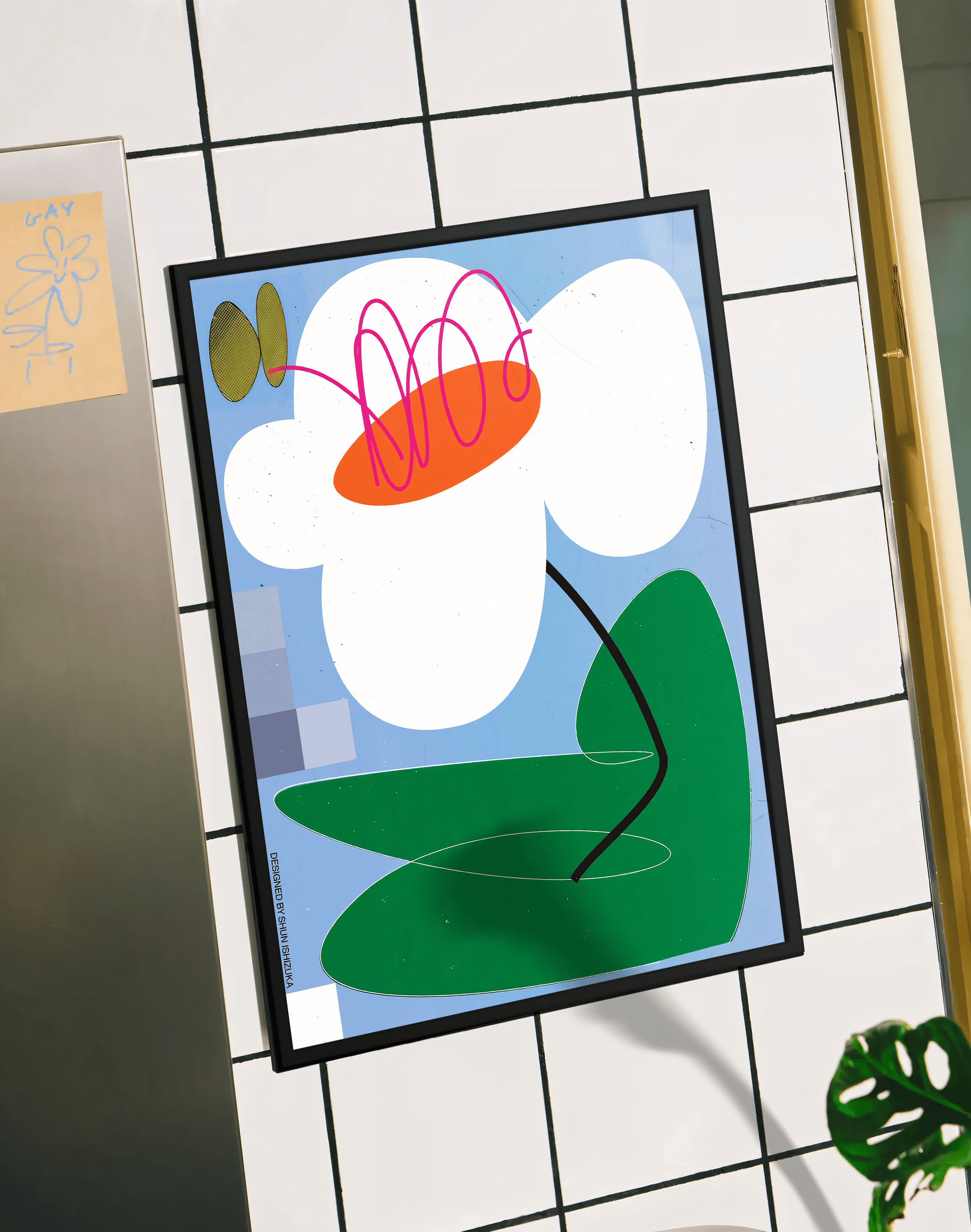 Soft Bloom Modern Duvar Tablosu – Mavi Yeşil Abstract Çiçek Poster