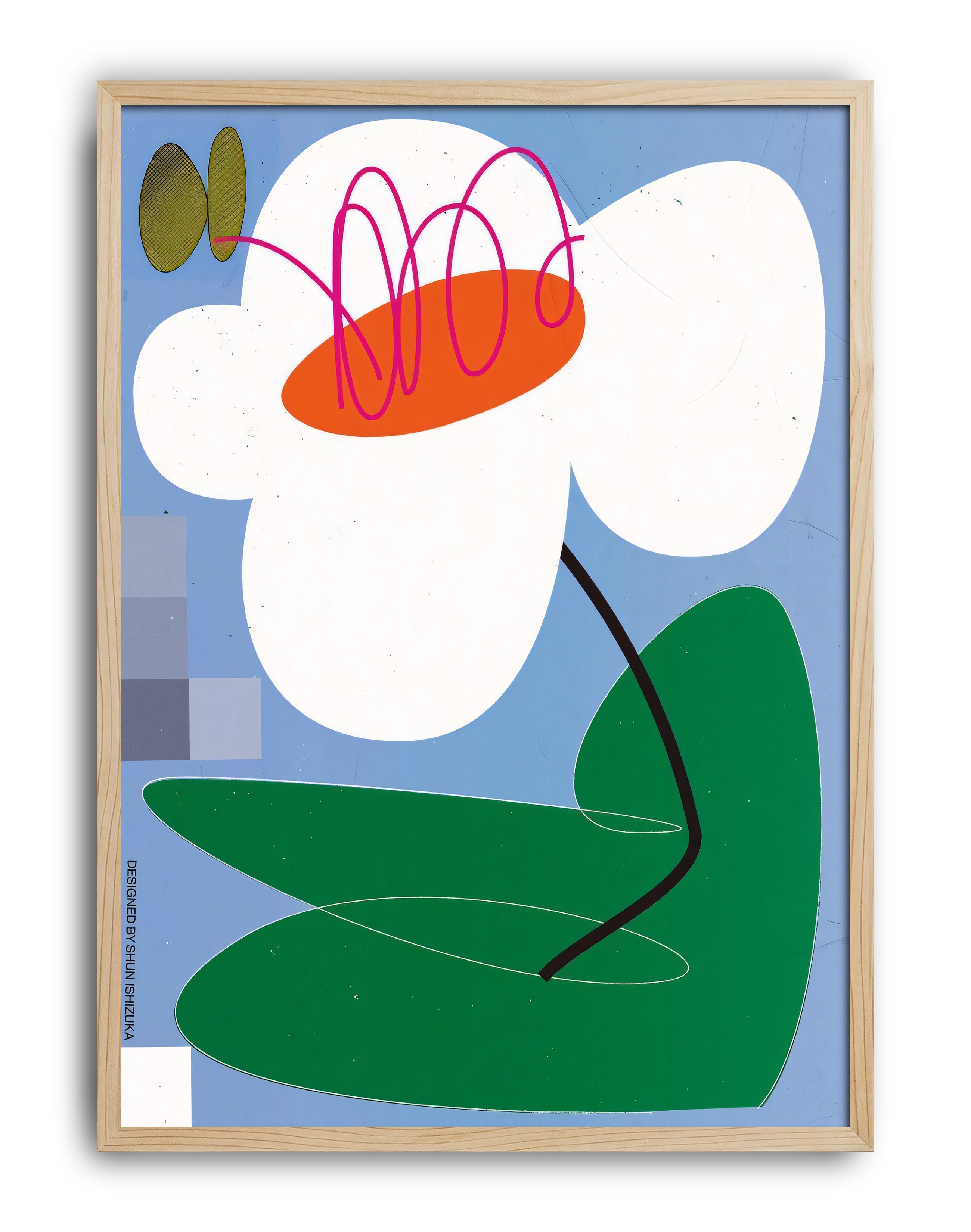 Soft Bloom Modern Duvar Tablosu – Mavi Yeşil Abstract Çiçek Poster