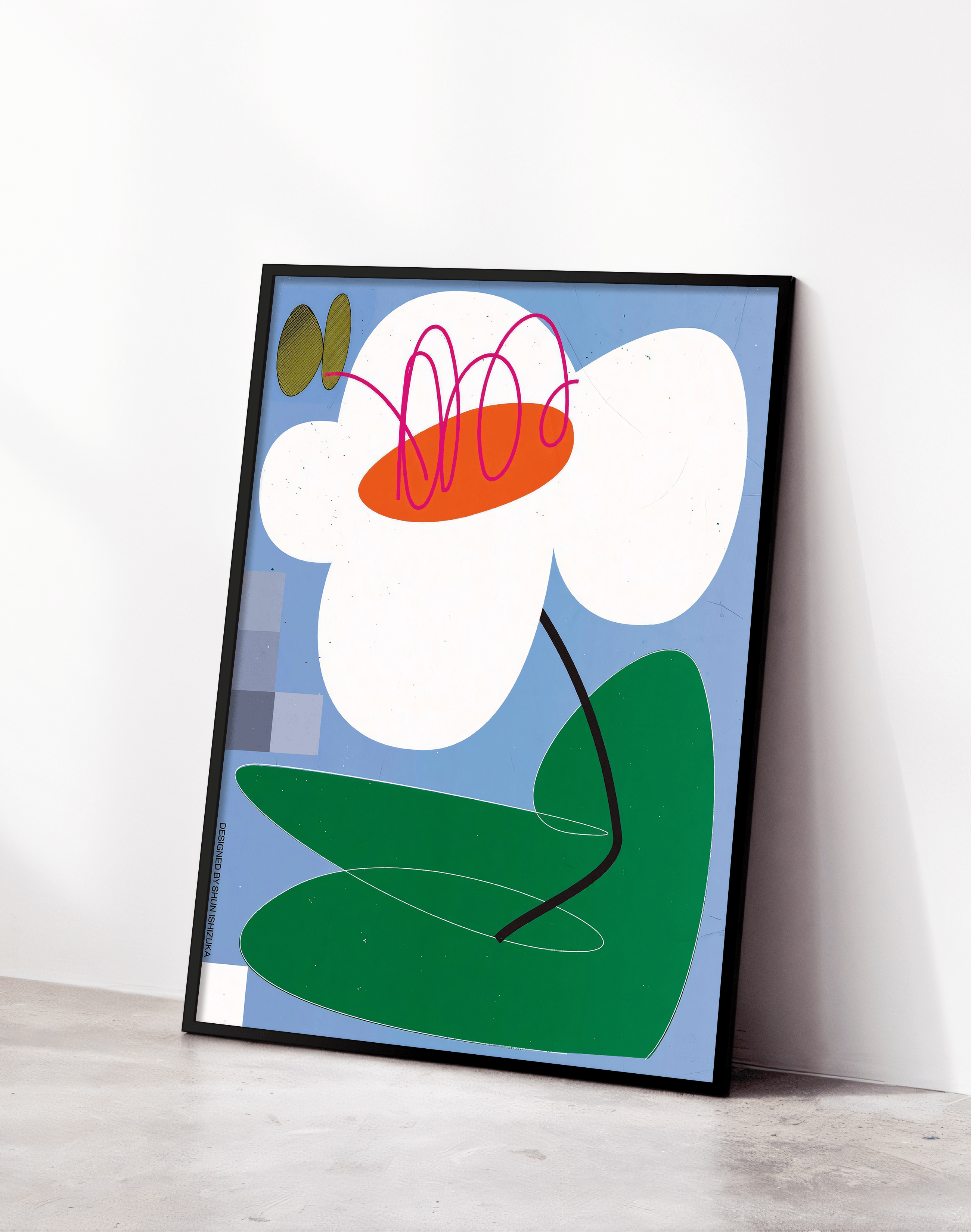 Soft Bloom Modern Duvar Tablosu – Mavi Yeşil Abstract Çiçek Poster