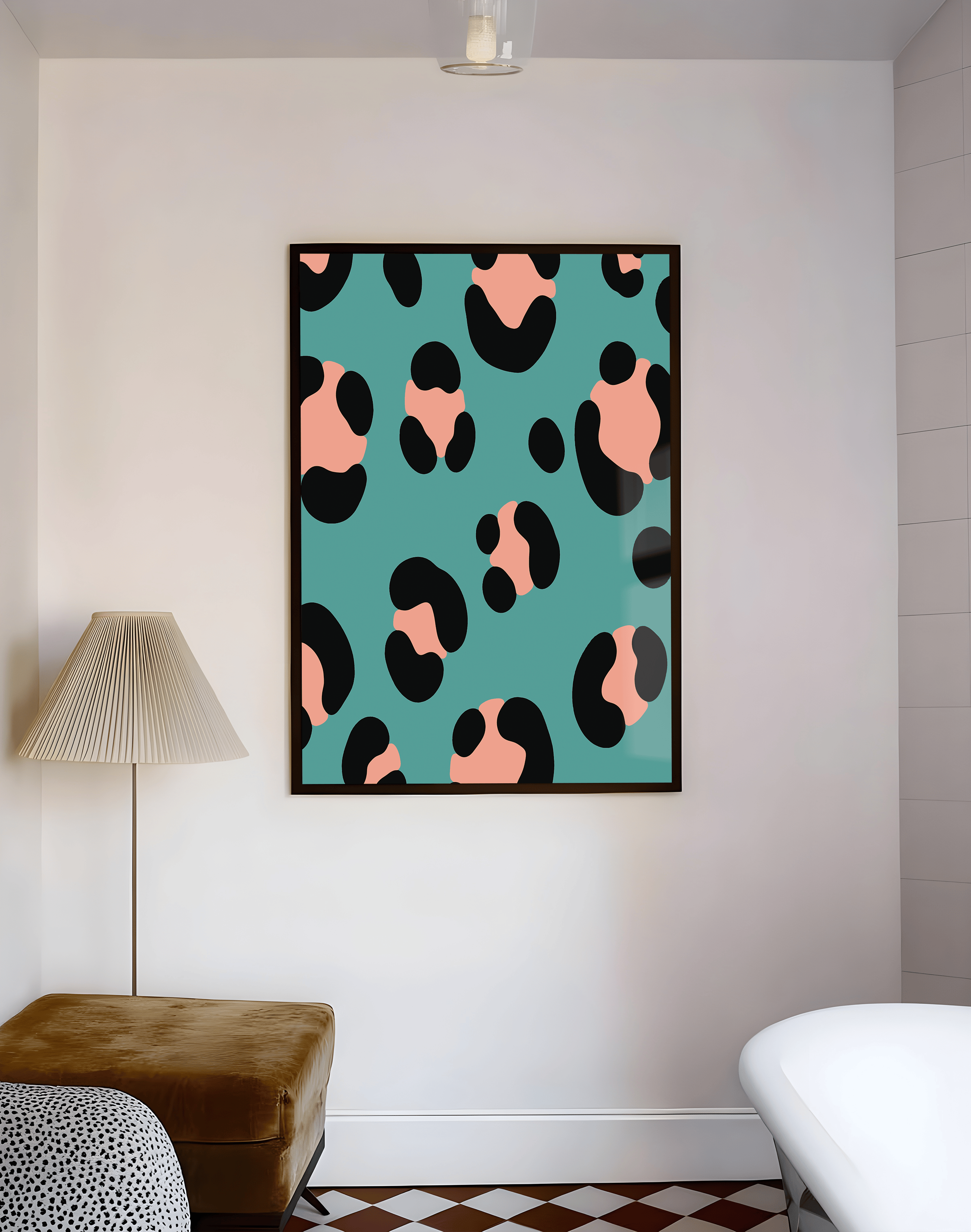 Soft Leopard Modern Duvar Tablosu – Turkuaz Siyah Desenli Poster