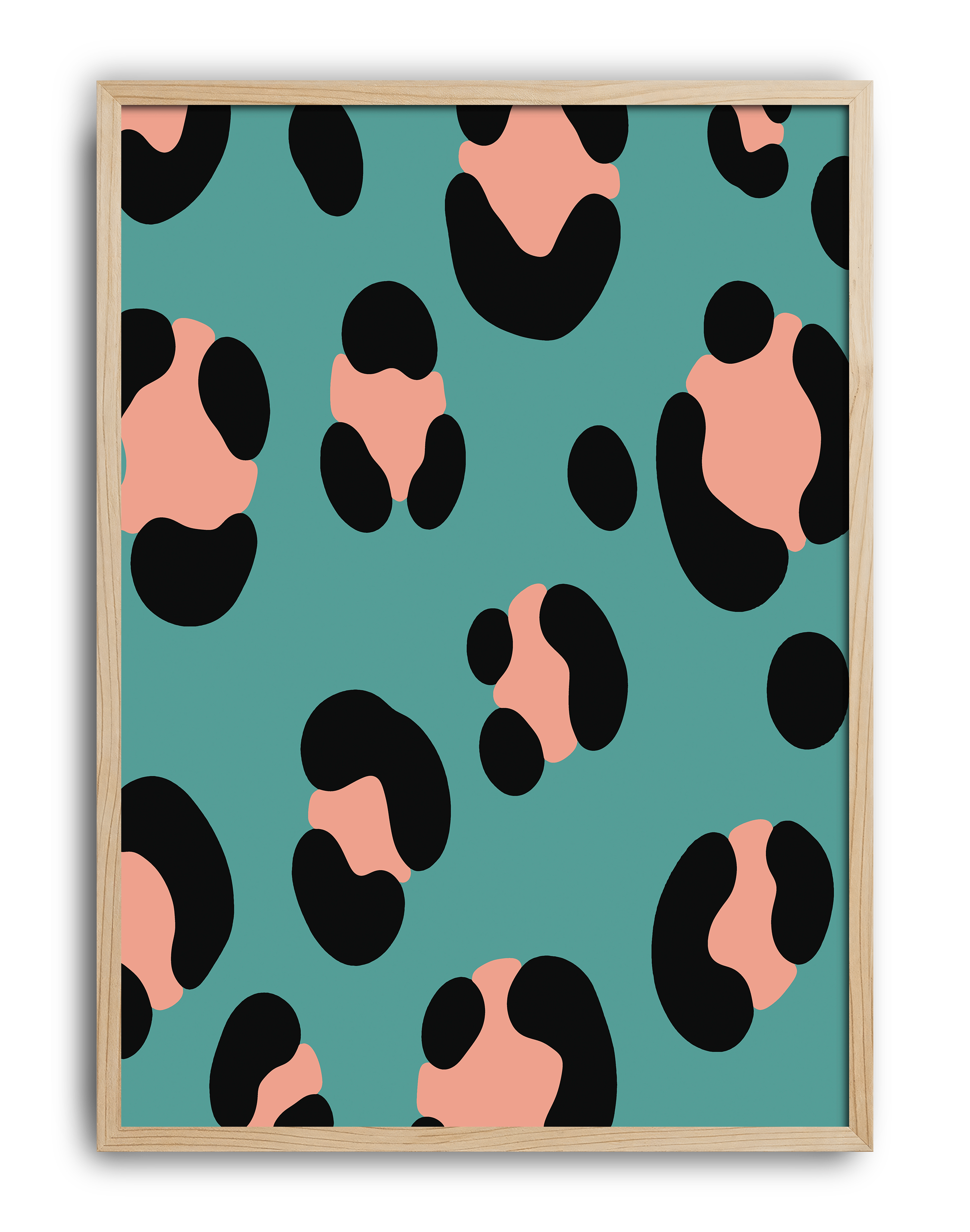 Soft Leopard Modern Duvar Tablosu – Turkuaz Siyah Desenli Poster