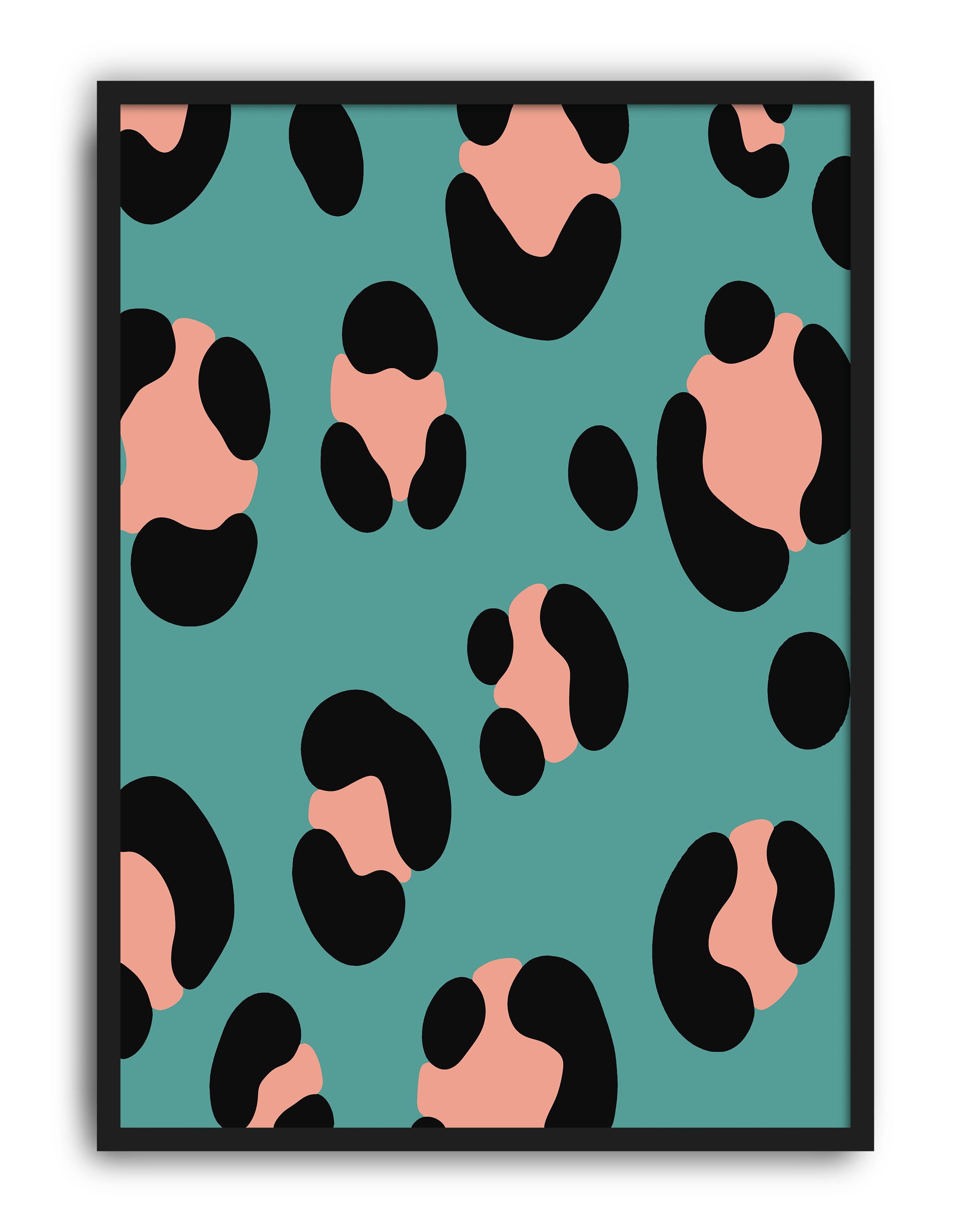 Soft Leopard Modern Duvar Tablosu – Turkuaz Siyah Desenli Poster