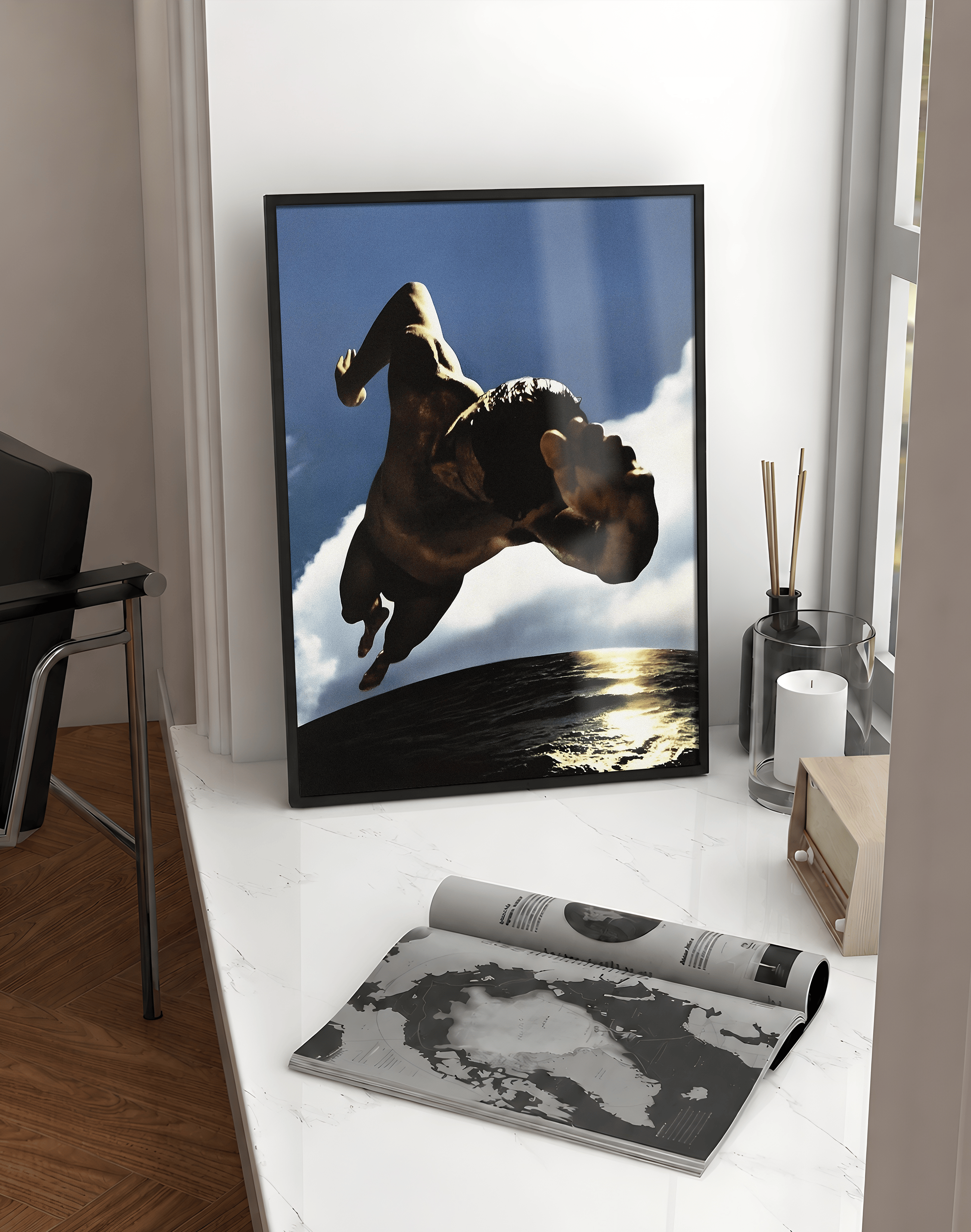 Solar Dive Modern Duvar Tablosu – Gökyüzü ve Su Dalış Poster