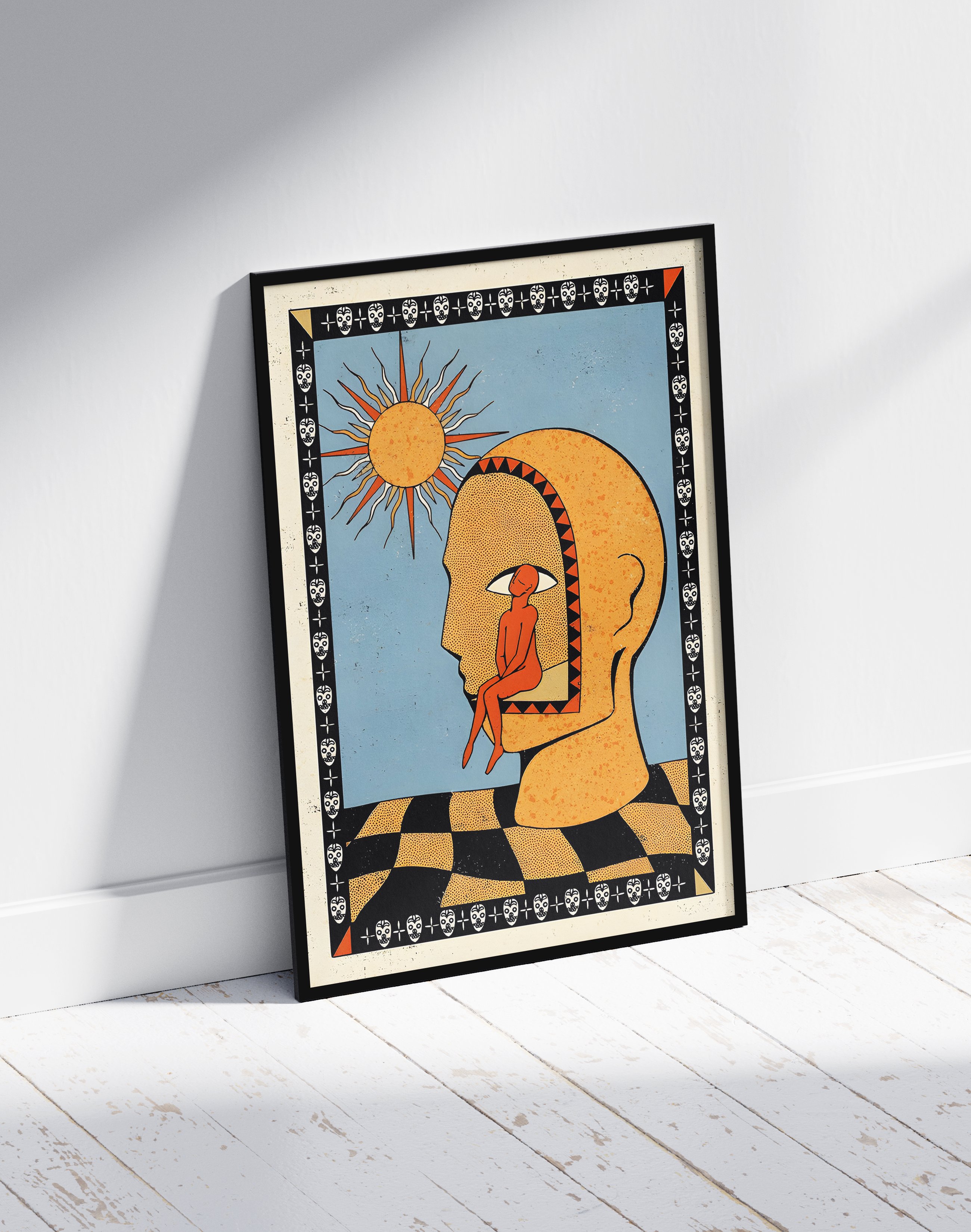 Solar Mind Modern Duvar Tablosu – Mavi Turuncu Sürreal Poster
