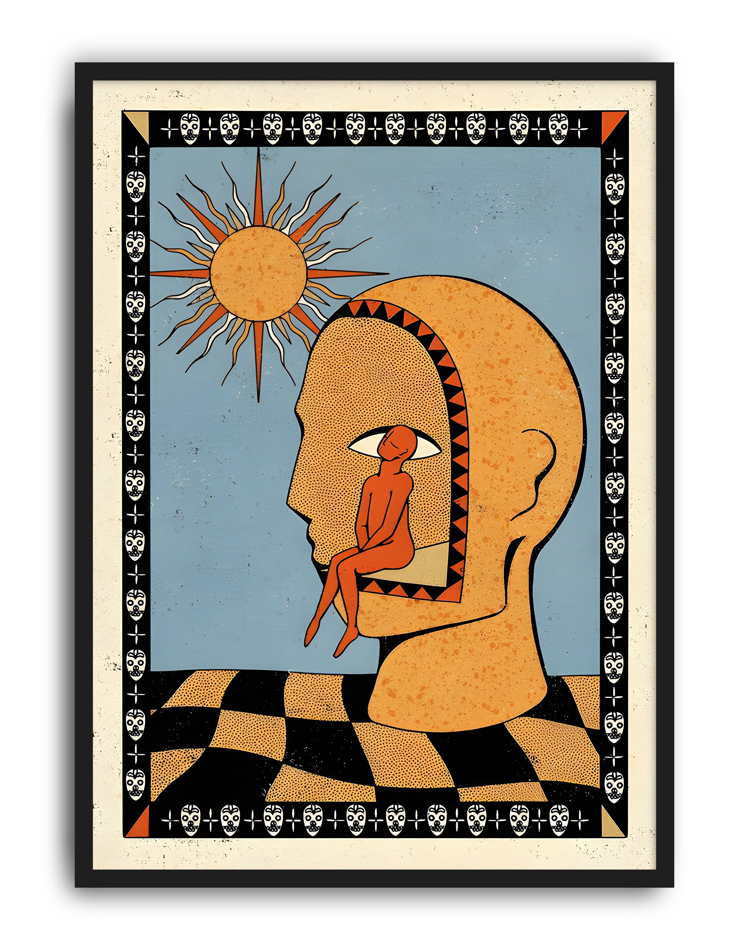 Solar Mind Modern Duvar Tablosu – Mavi Turuncu Sürreal Poster
